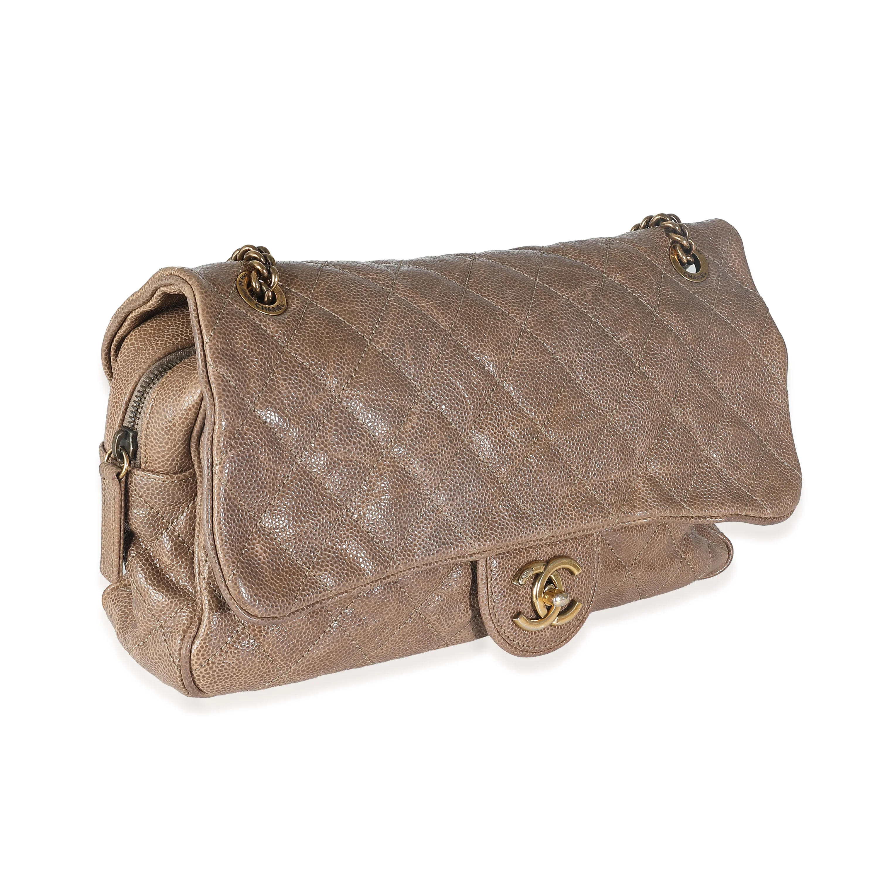 Brown Quilted Glazed Caviar Large Shiva Flap Bag - Image 3