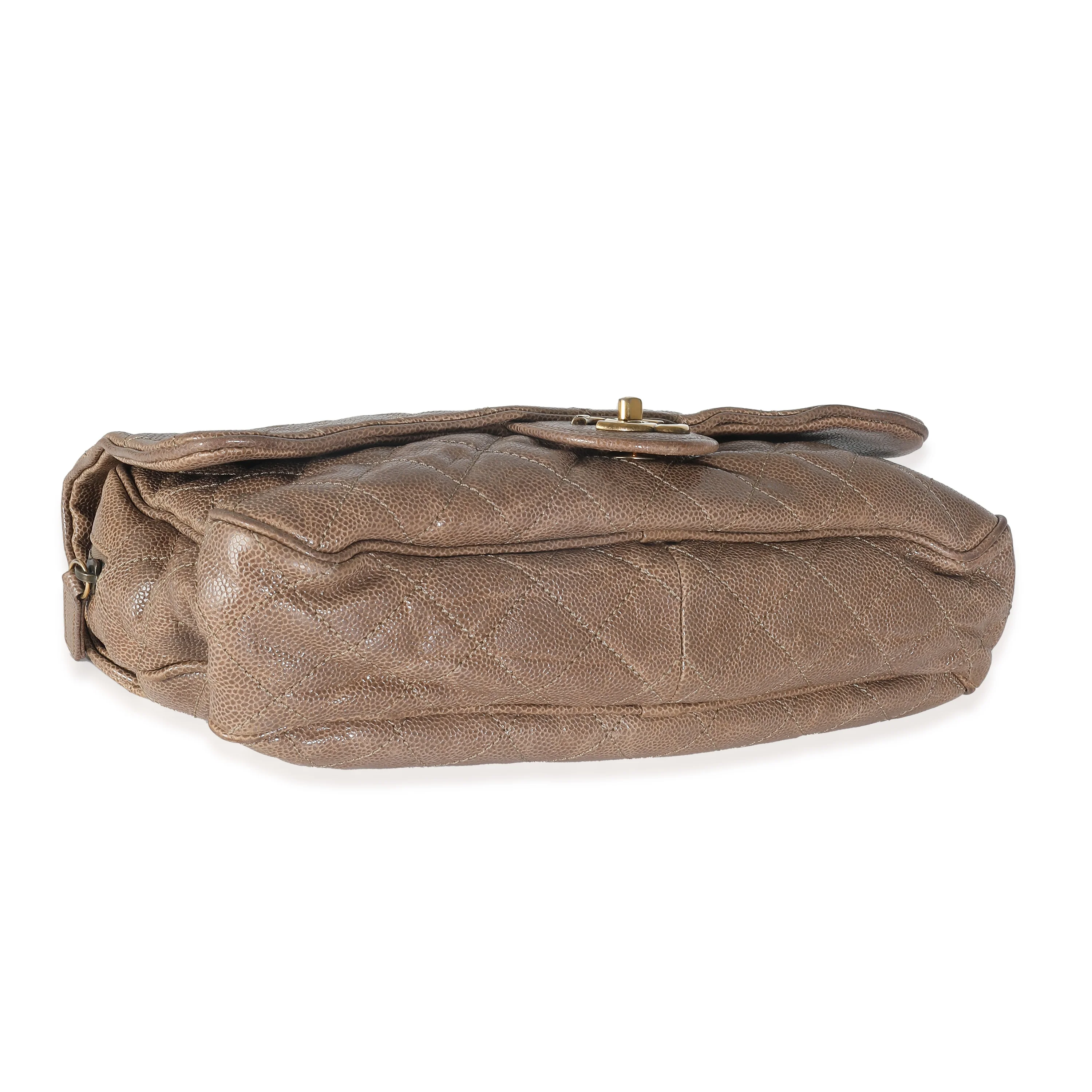 Brown Quilted Glazed Caviar Large Shiva Flap Bag - Image 4