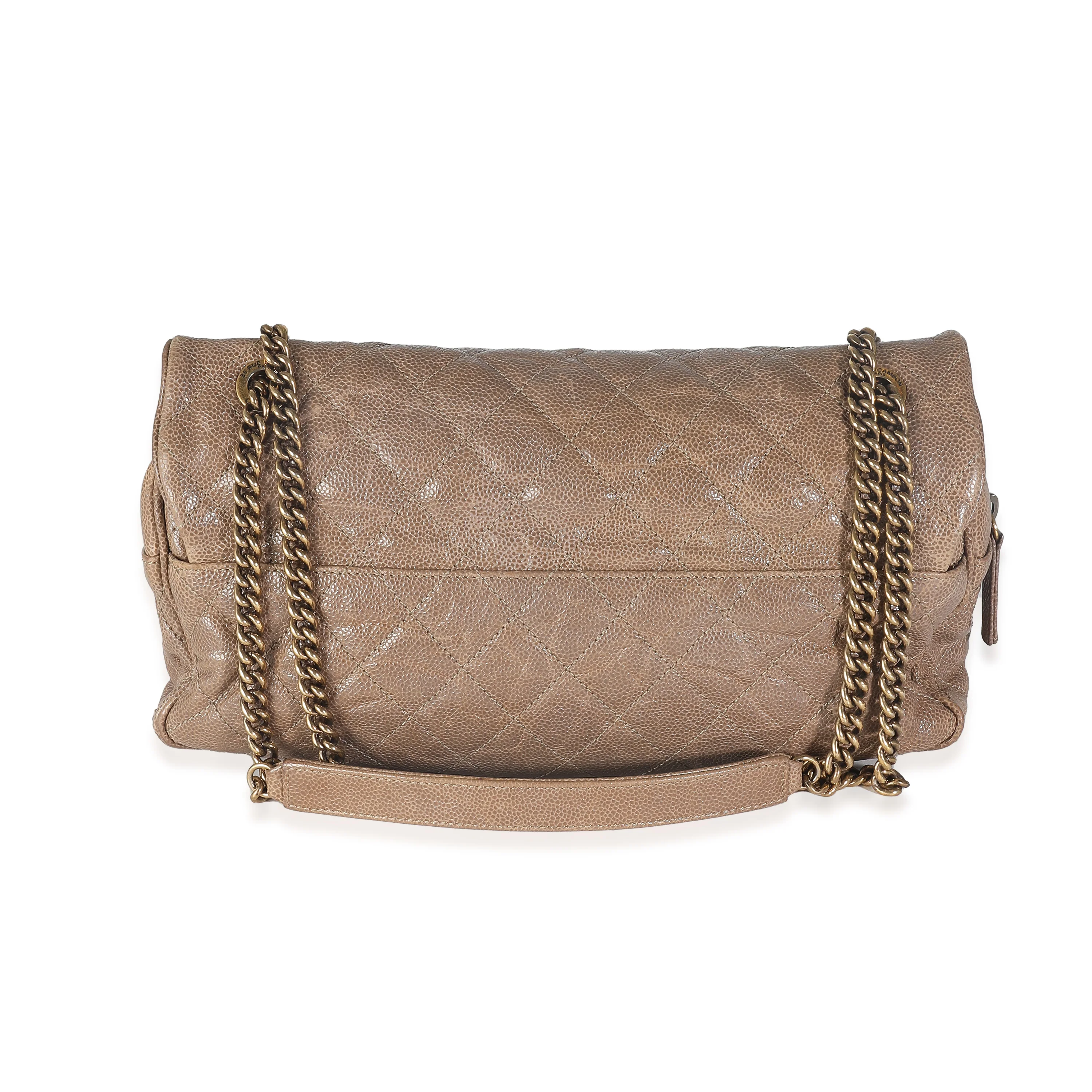 Brown Quilted Glazed Caviar Large Shiva Flap Bag - Image 5