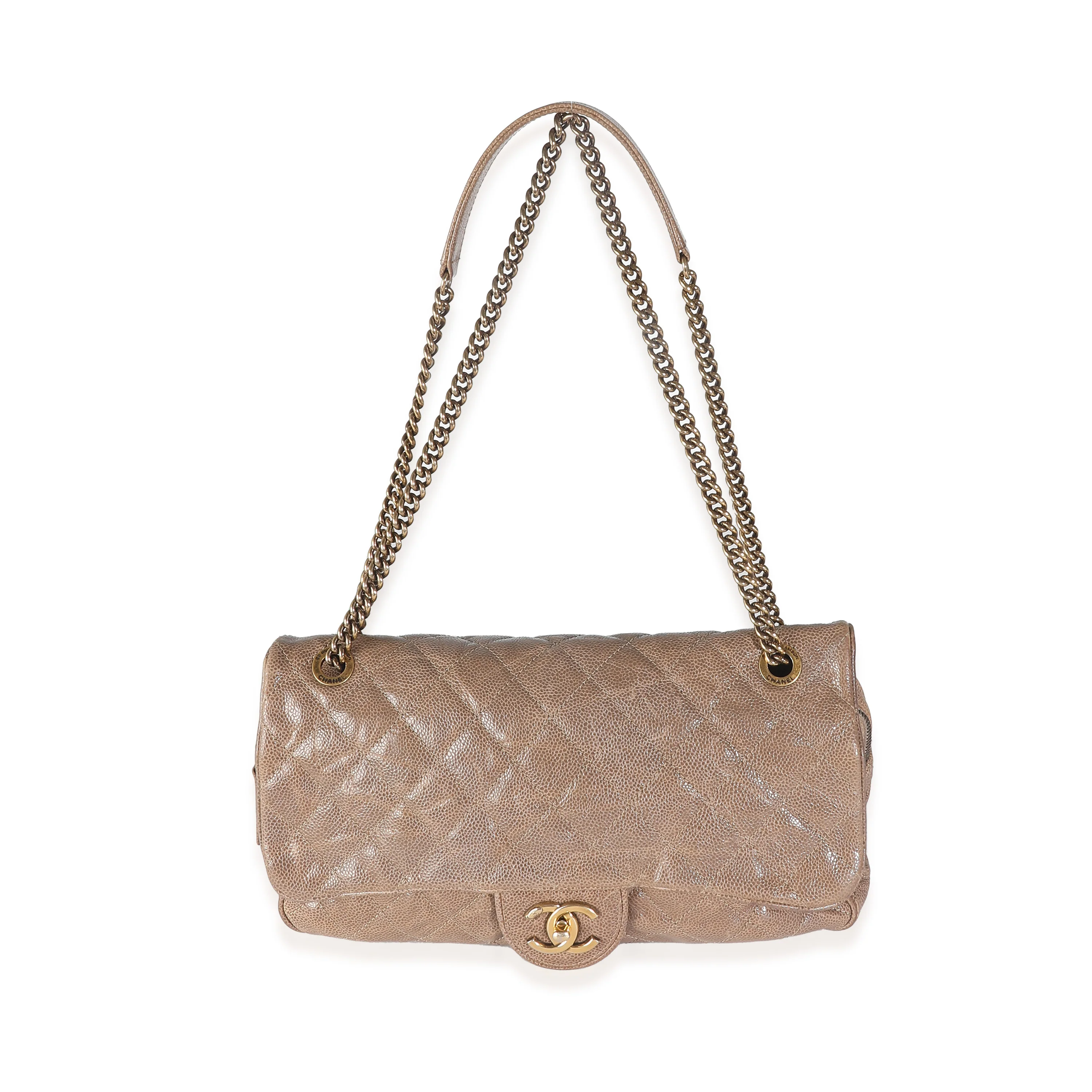 Brown Quilted Glazed Caviar Large Shiva Flap Bag - Image 8