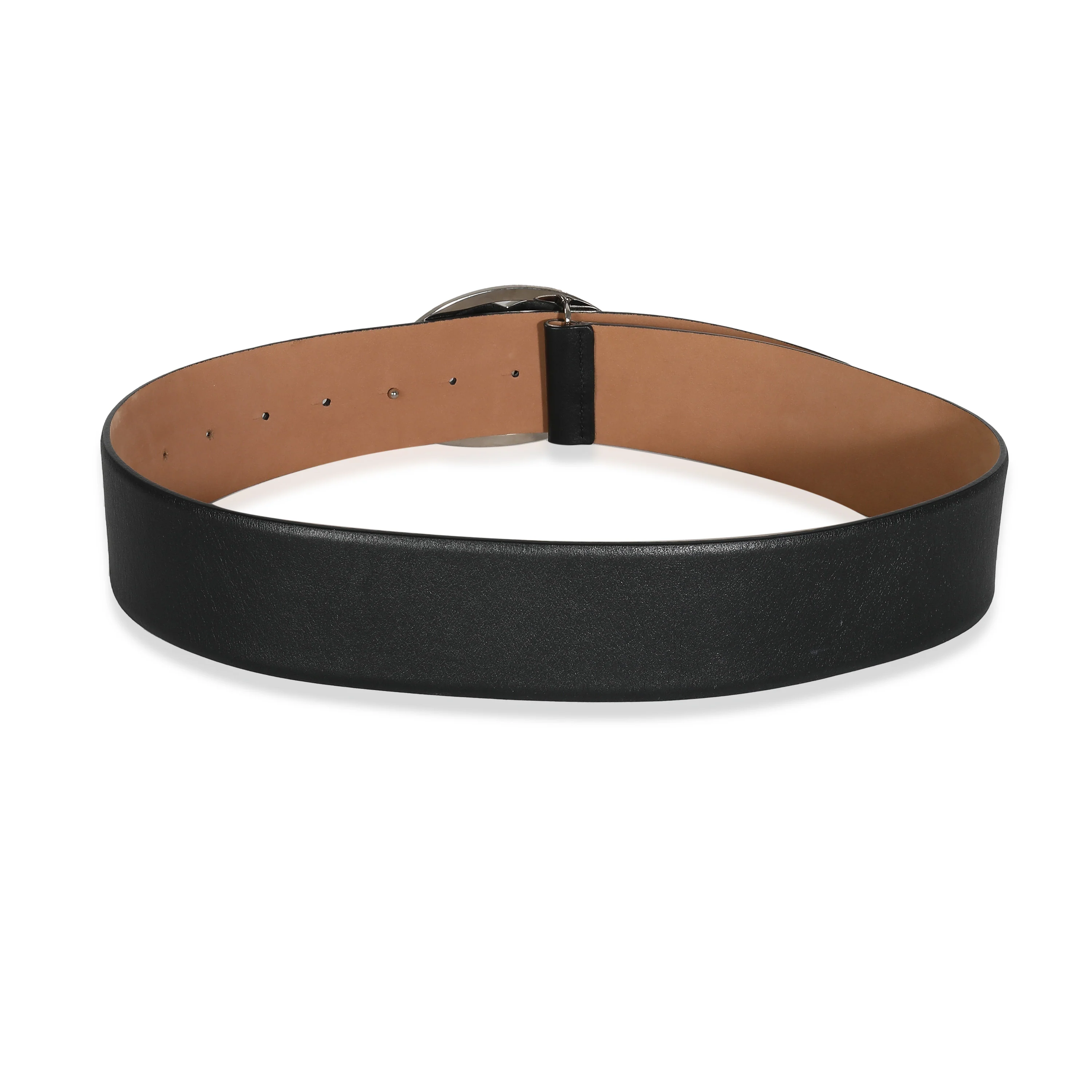 00V Black Smooth Leather Oval CC Buckle Belt 80/32 - Image 4