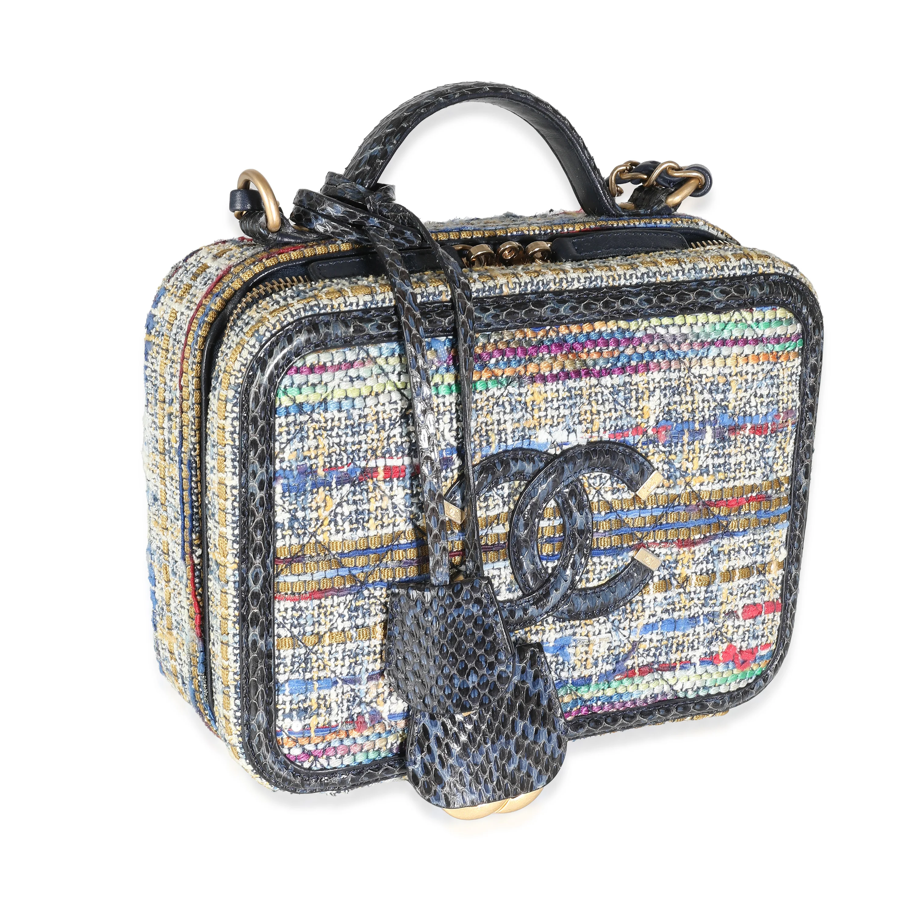 Multicolour Tweed Snakeskin Medium Filigree Vanity Case - Image 3