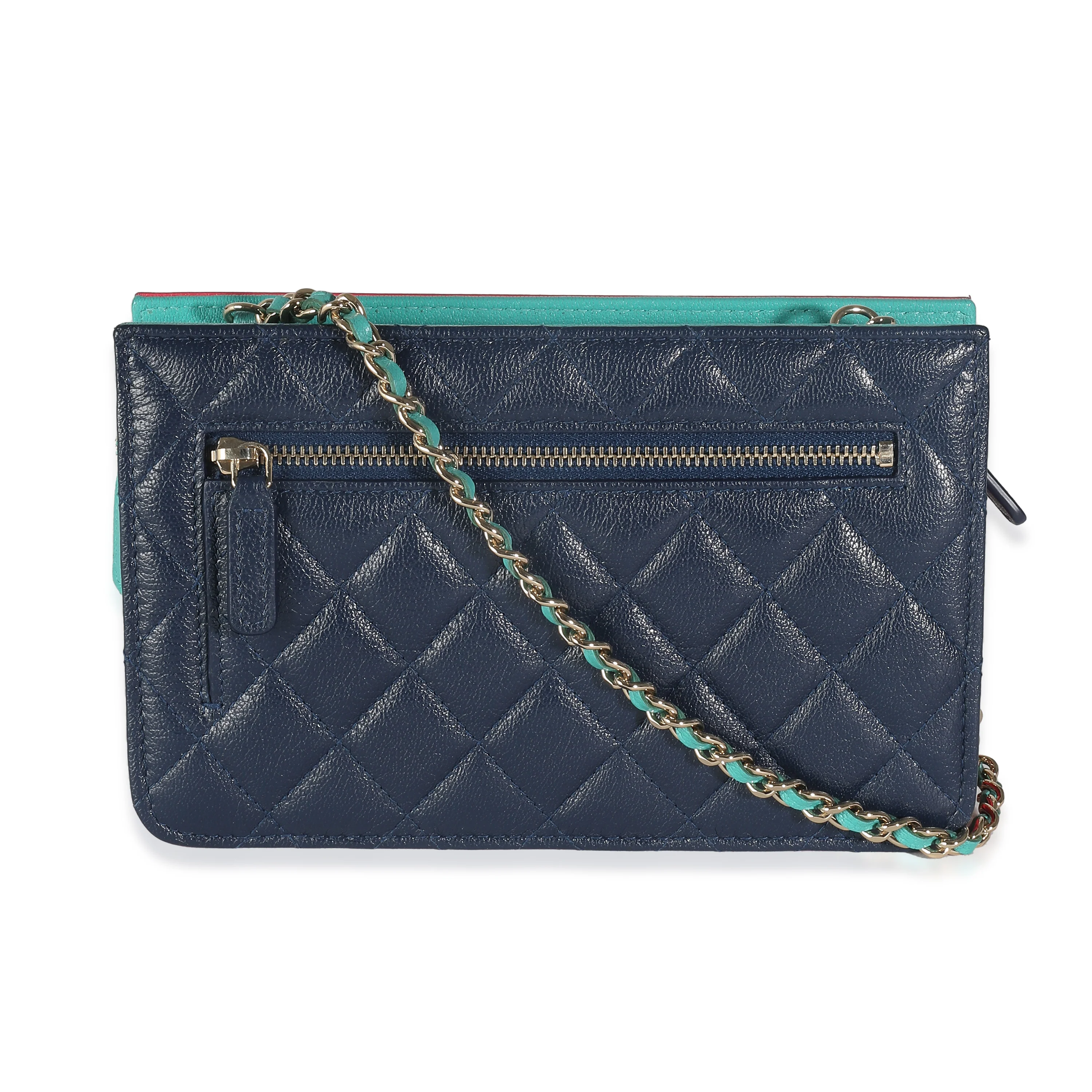 Tricolor Goatskin Multi Pocket Wallet On Chain - Image 5