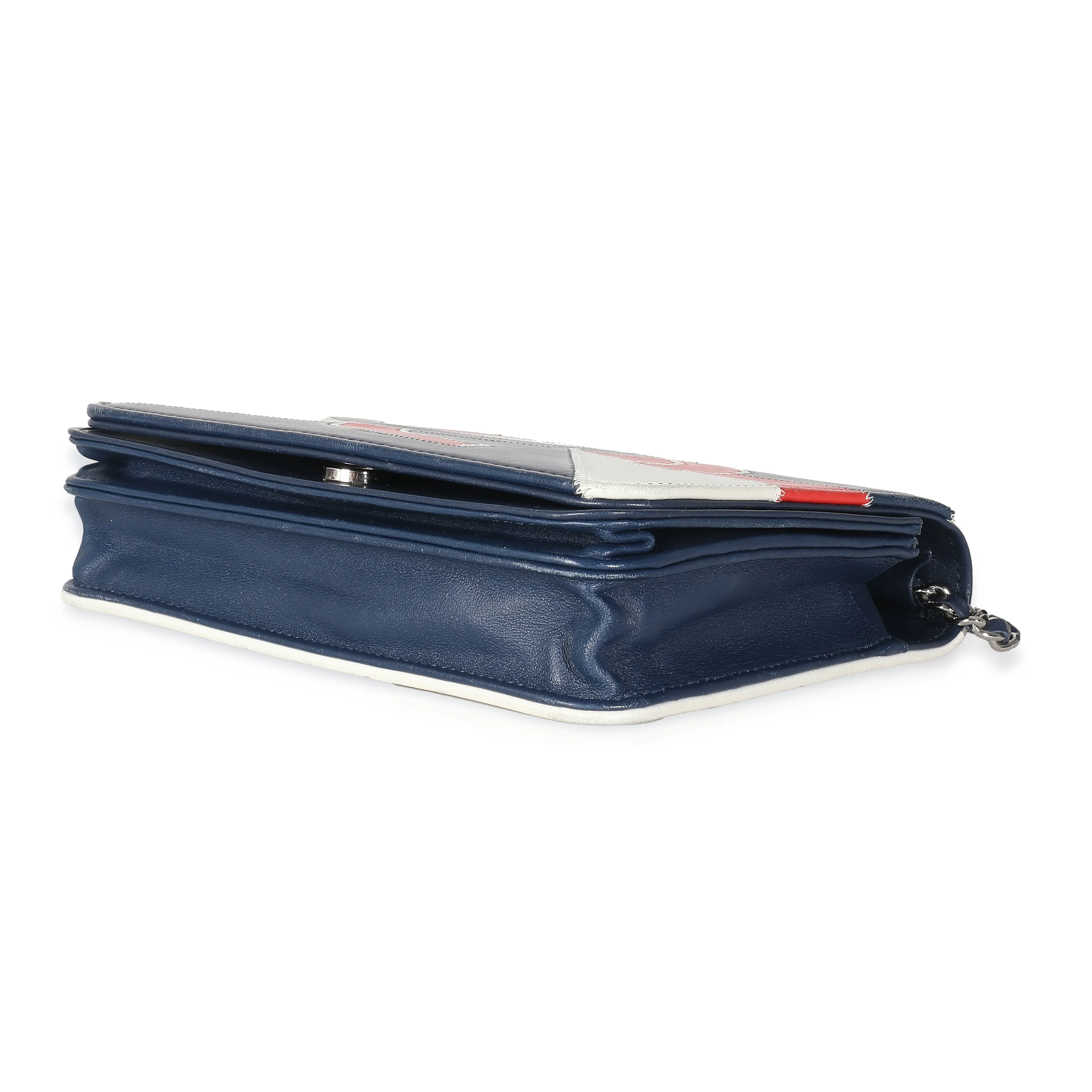 Red Blue White Lambskin Patchwork CC Flap Bag - Image 6