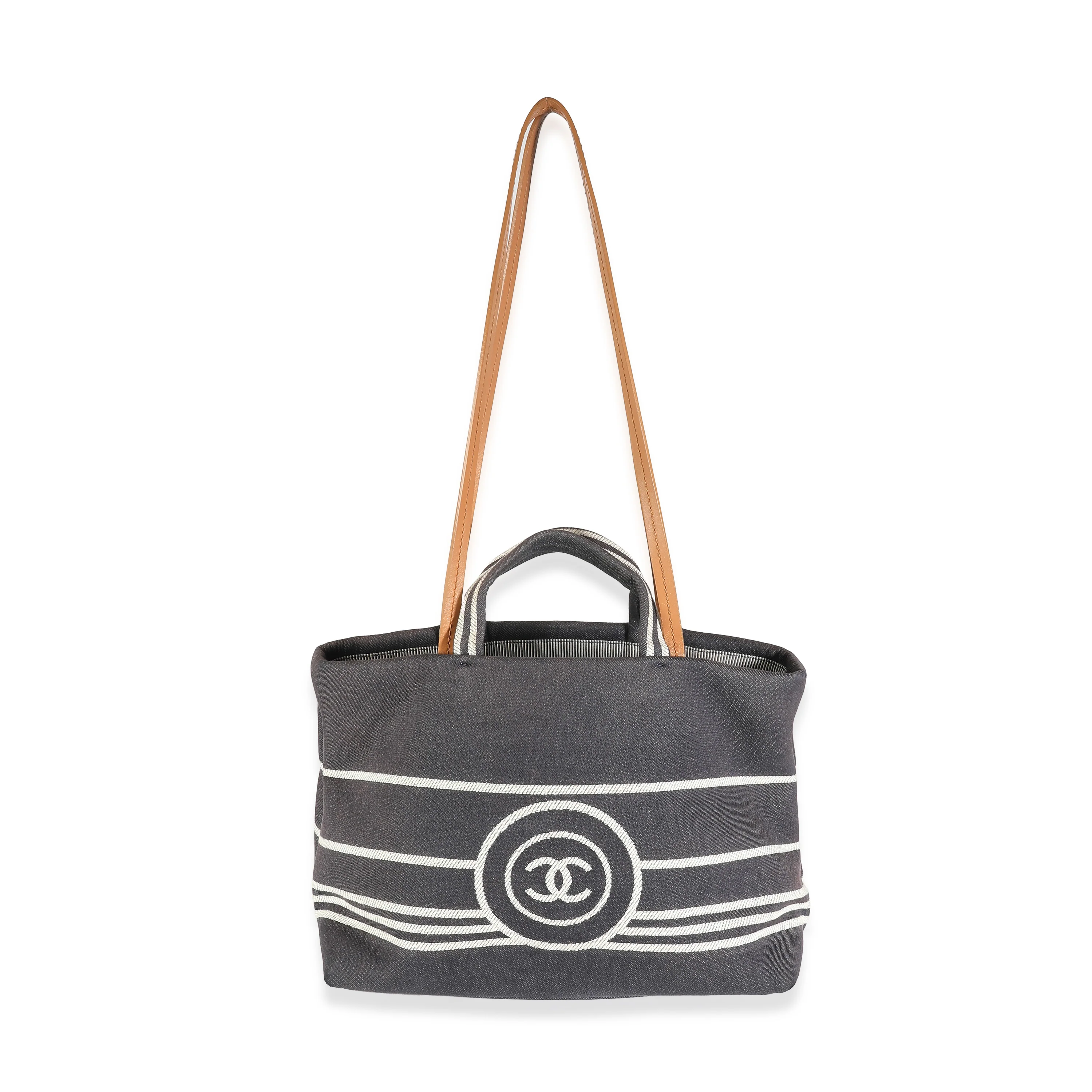 Navy Denim CC Stripe Large Shopper Tote - Image 8