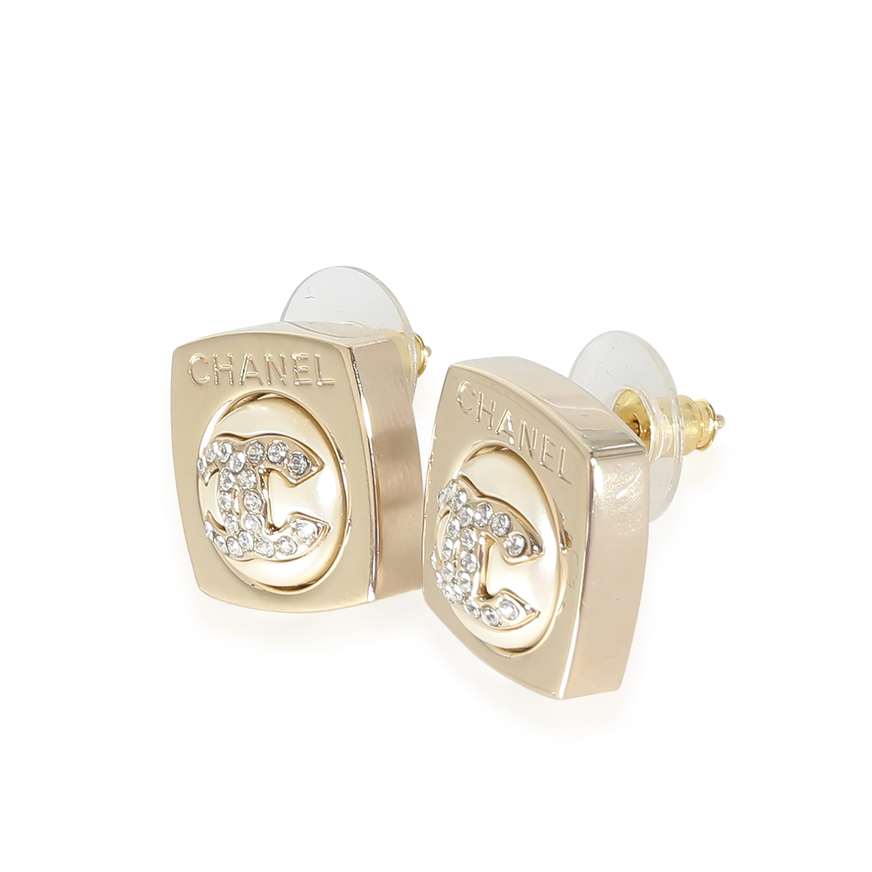 2023 CC Strass & Faux Pearl Stud Gold Plated Earring - Image 2