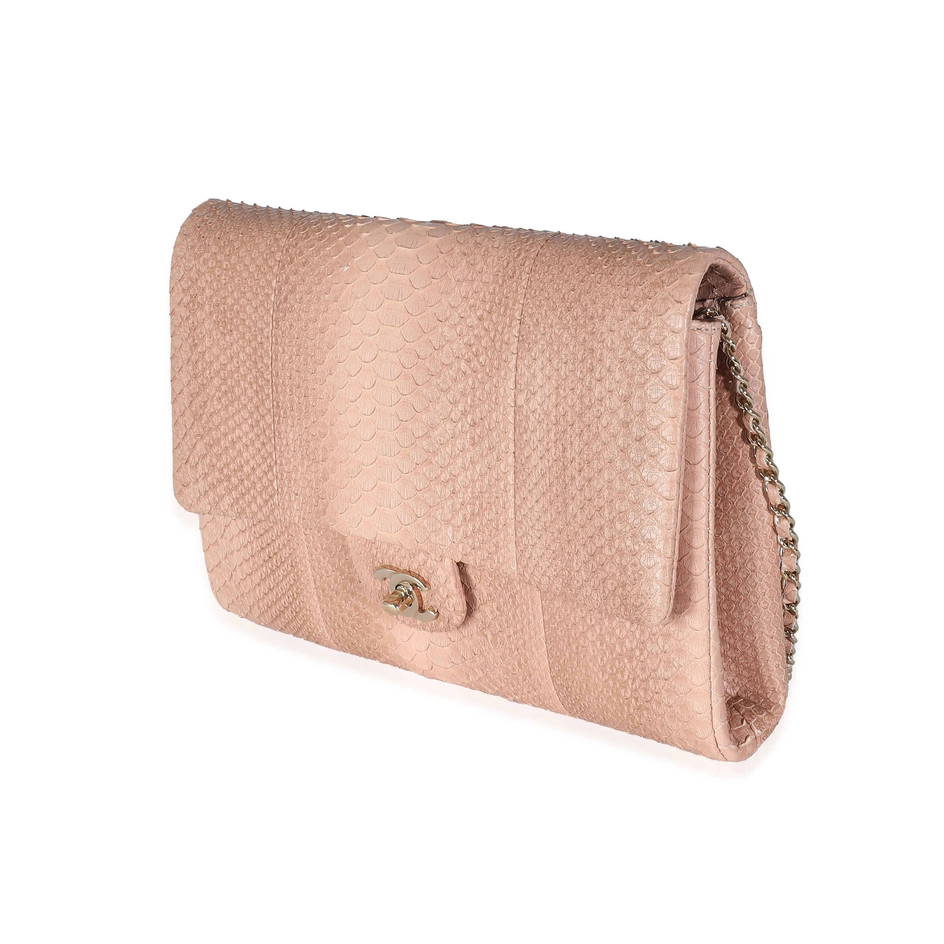 Pink Python Classic Flap Clutch With Chain - Image 2