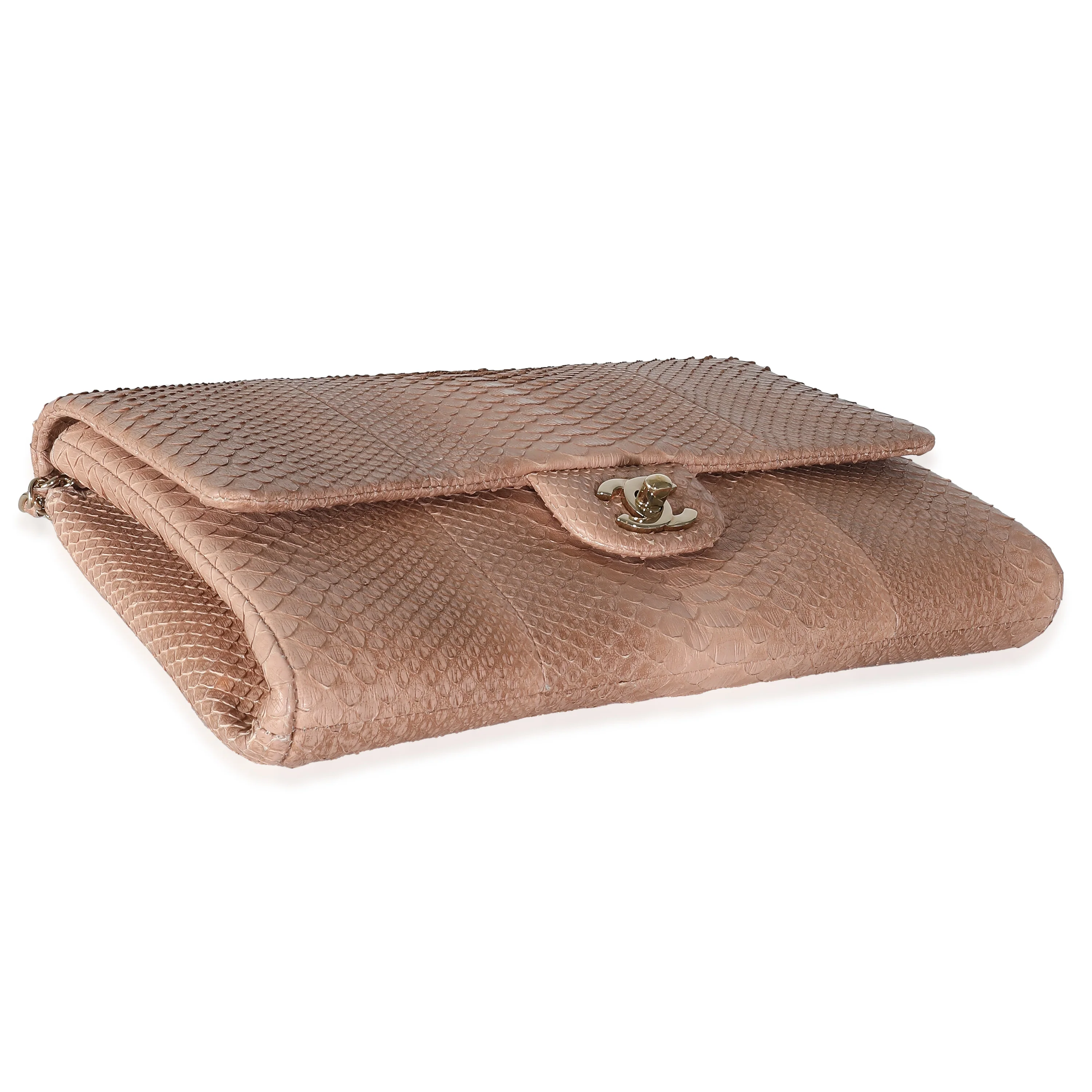 Pink Python Classic Flap Clutch With Chain - Image 4
