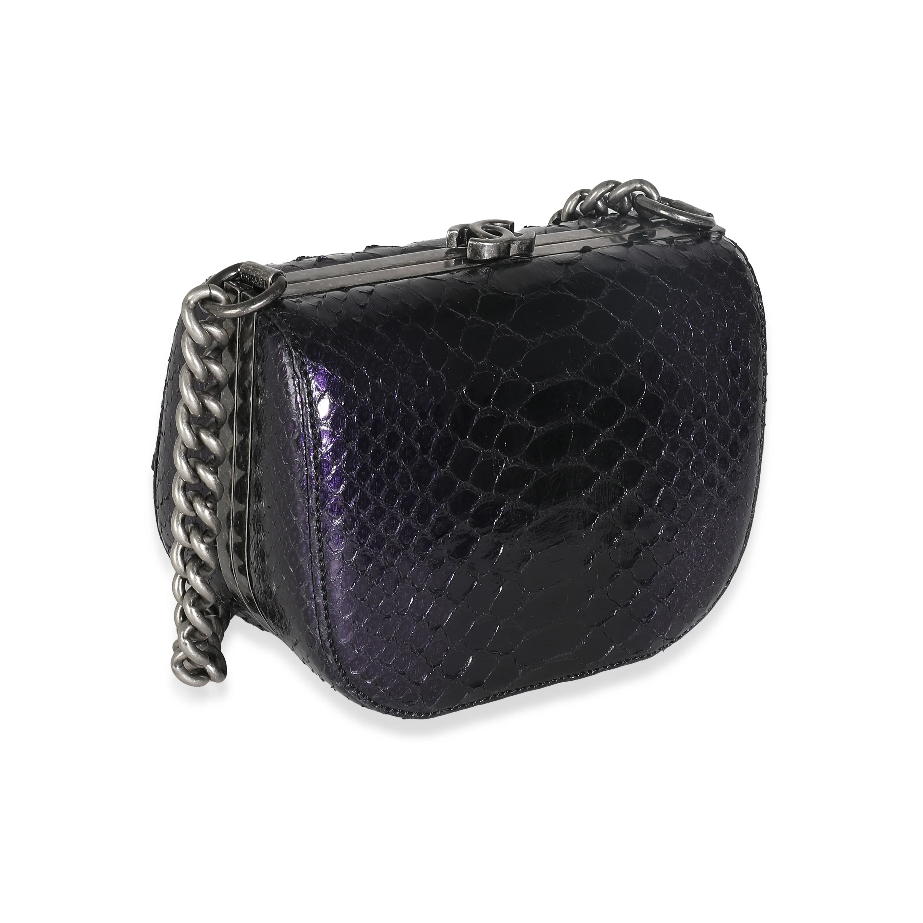 Paris Edinburgh Navy Iridescent Python Boy Box Clutch - Image 3