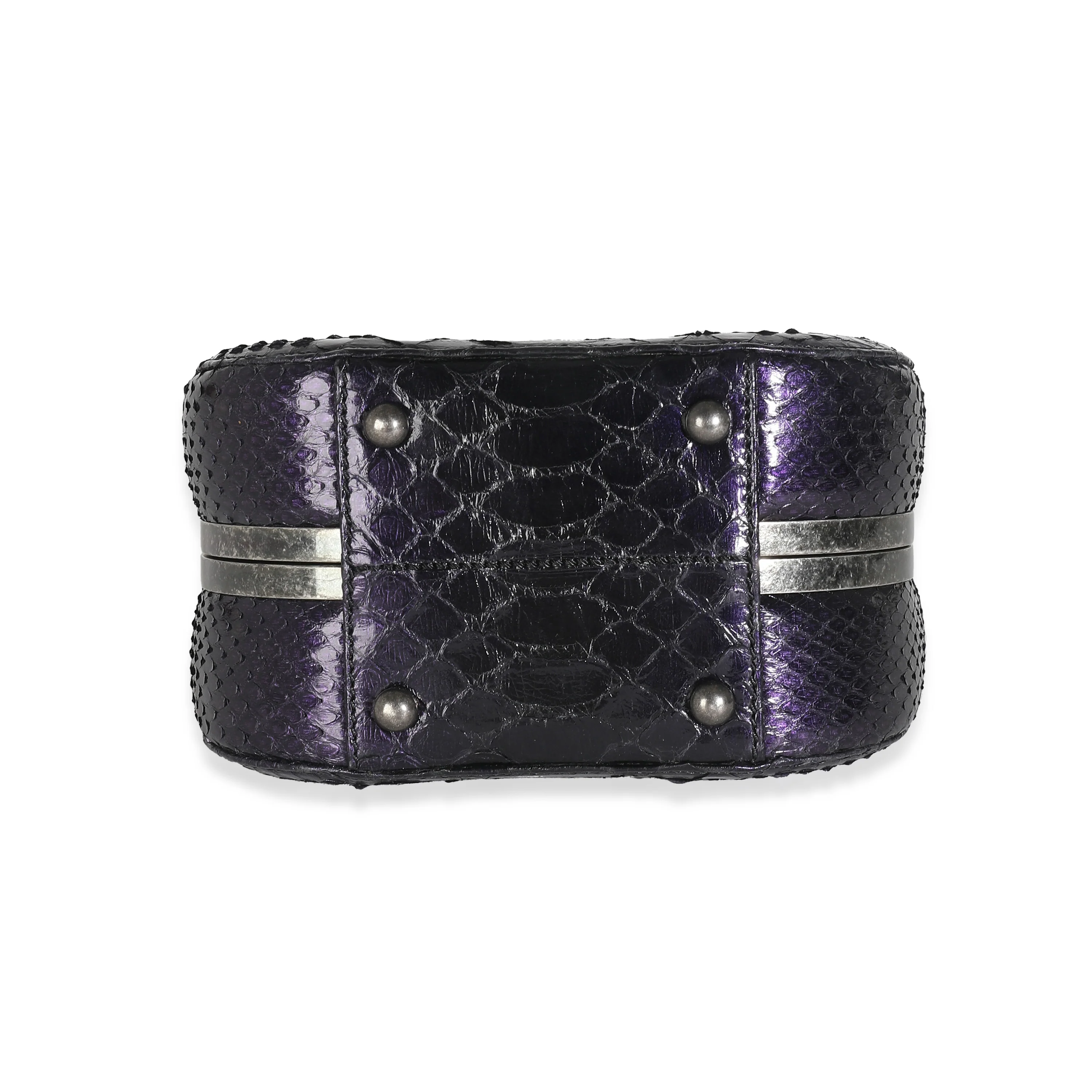 Paris Edinburgh Navy Iridescent Python Boy Box Clutch - Image 7