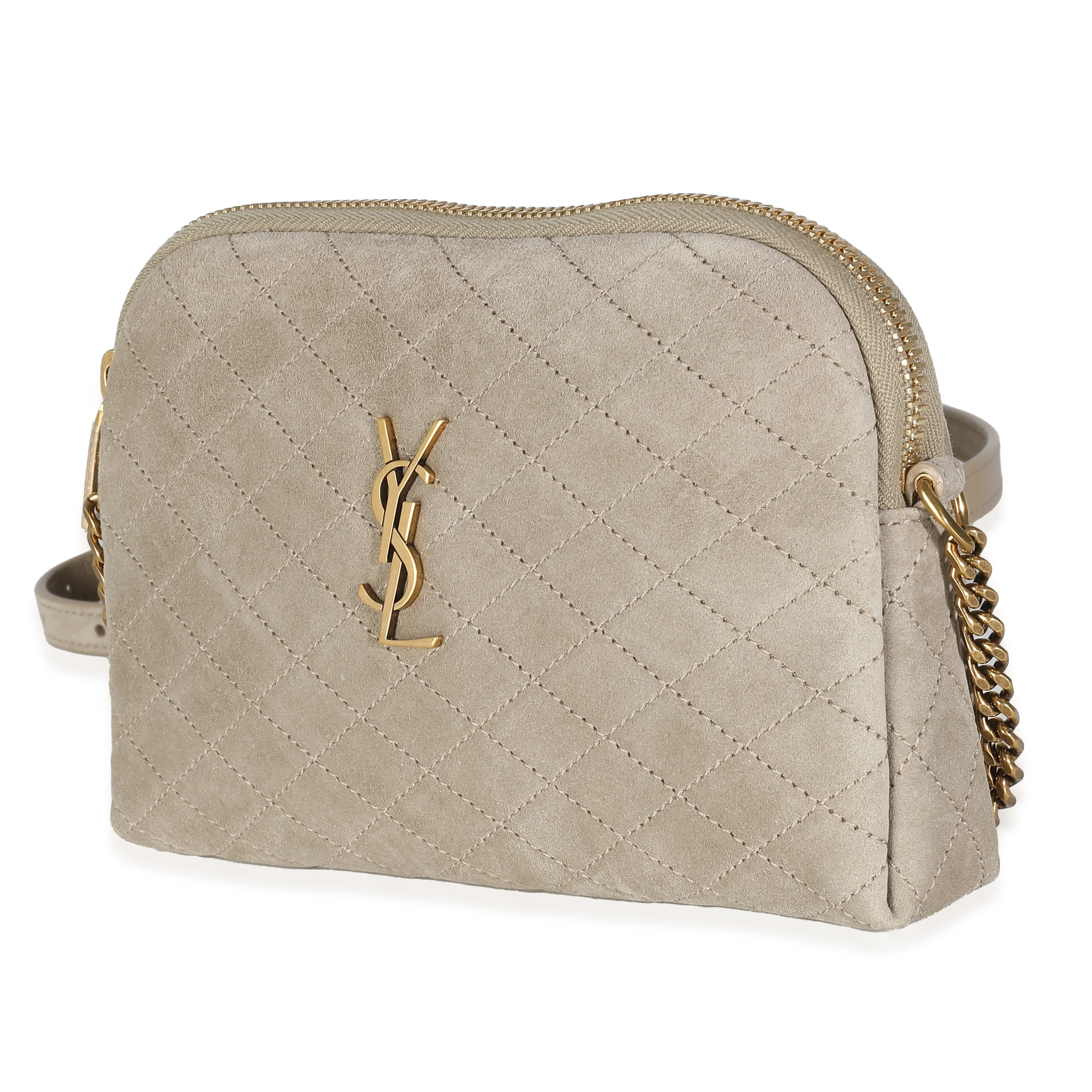 Matt Gold Quilted Suede Gaby Zipped Pouch - Image 2