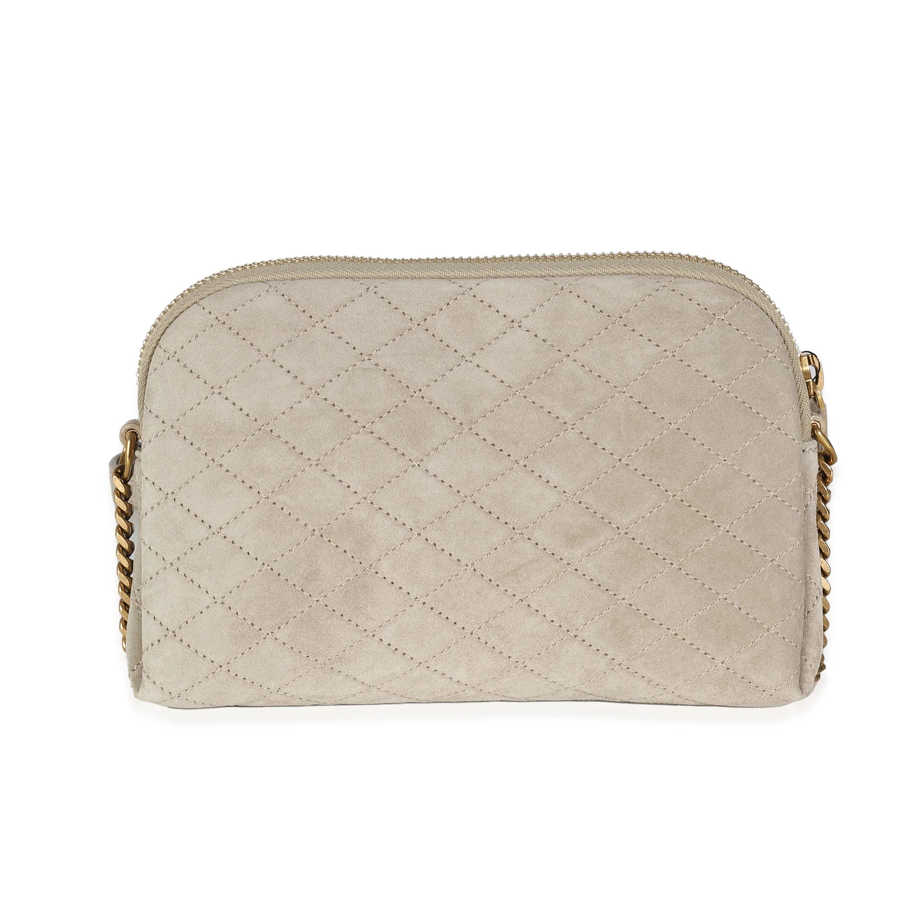 Matt Gold Quilted Suede Gaby Zipped Pouch - Image 5