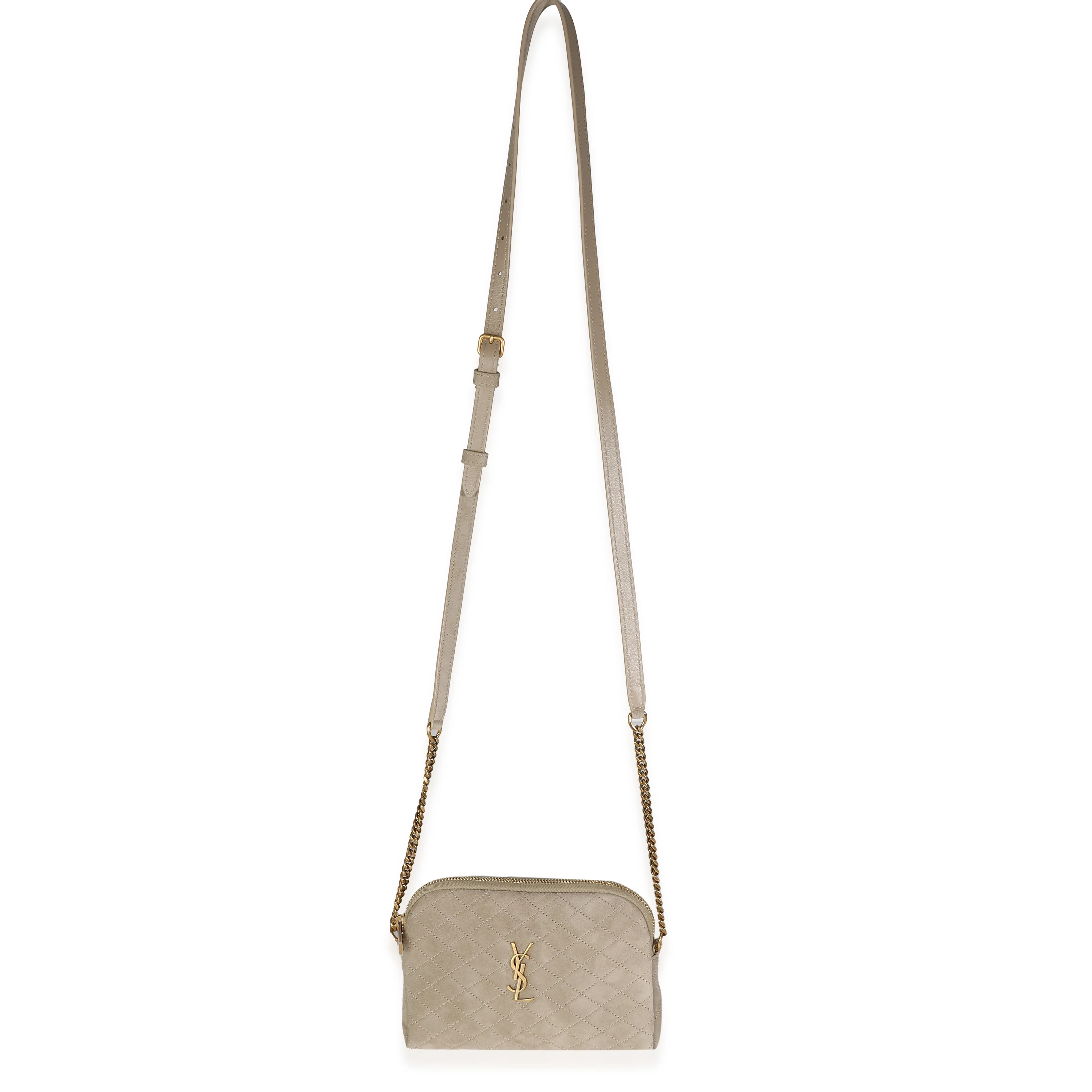 Matt Gold Quilted Suede Gaby Zipped Pouch - Image 8
