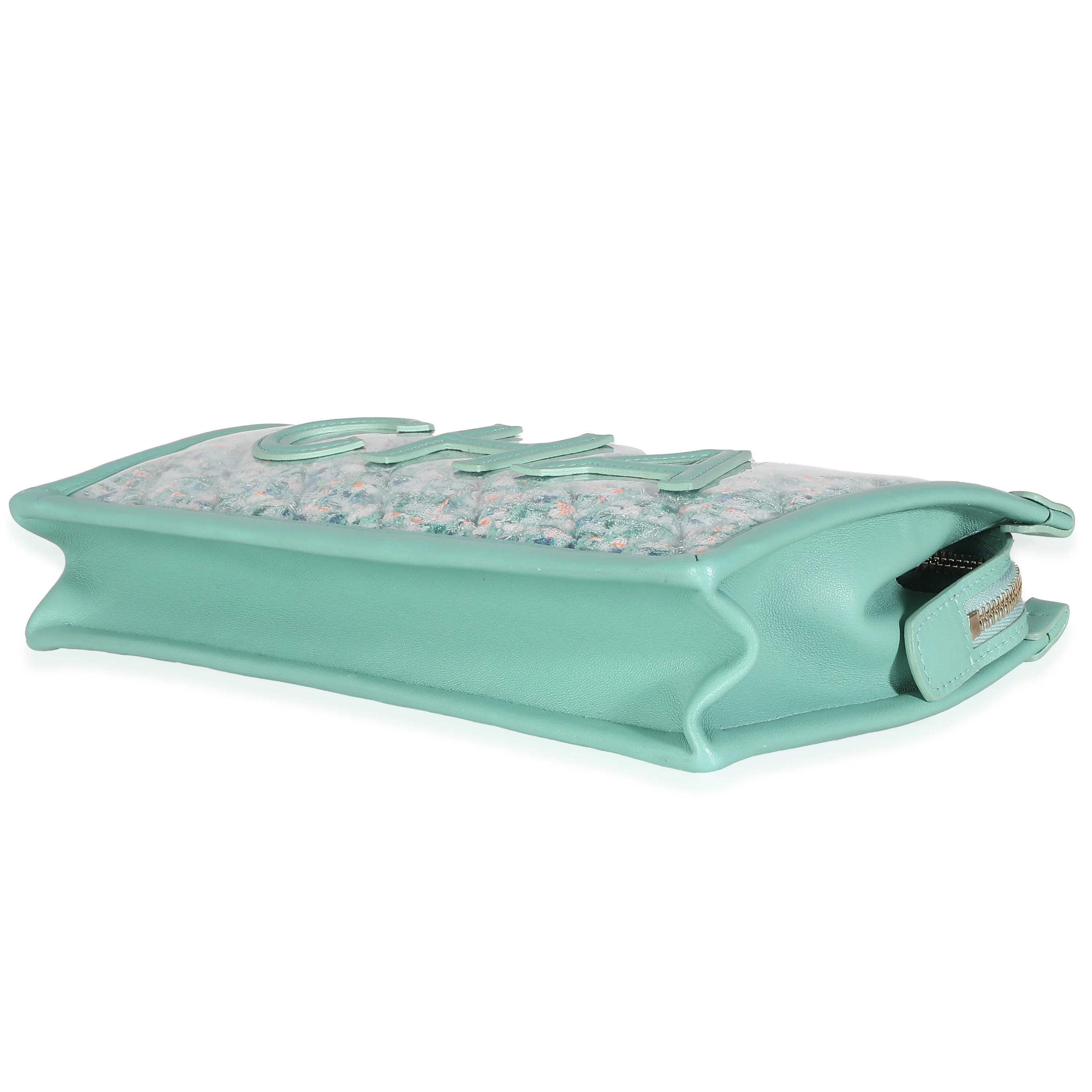Green Tweed PVC Lambskin Chanel Logo Wristlet Pouch - Image 6
