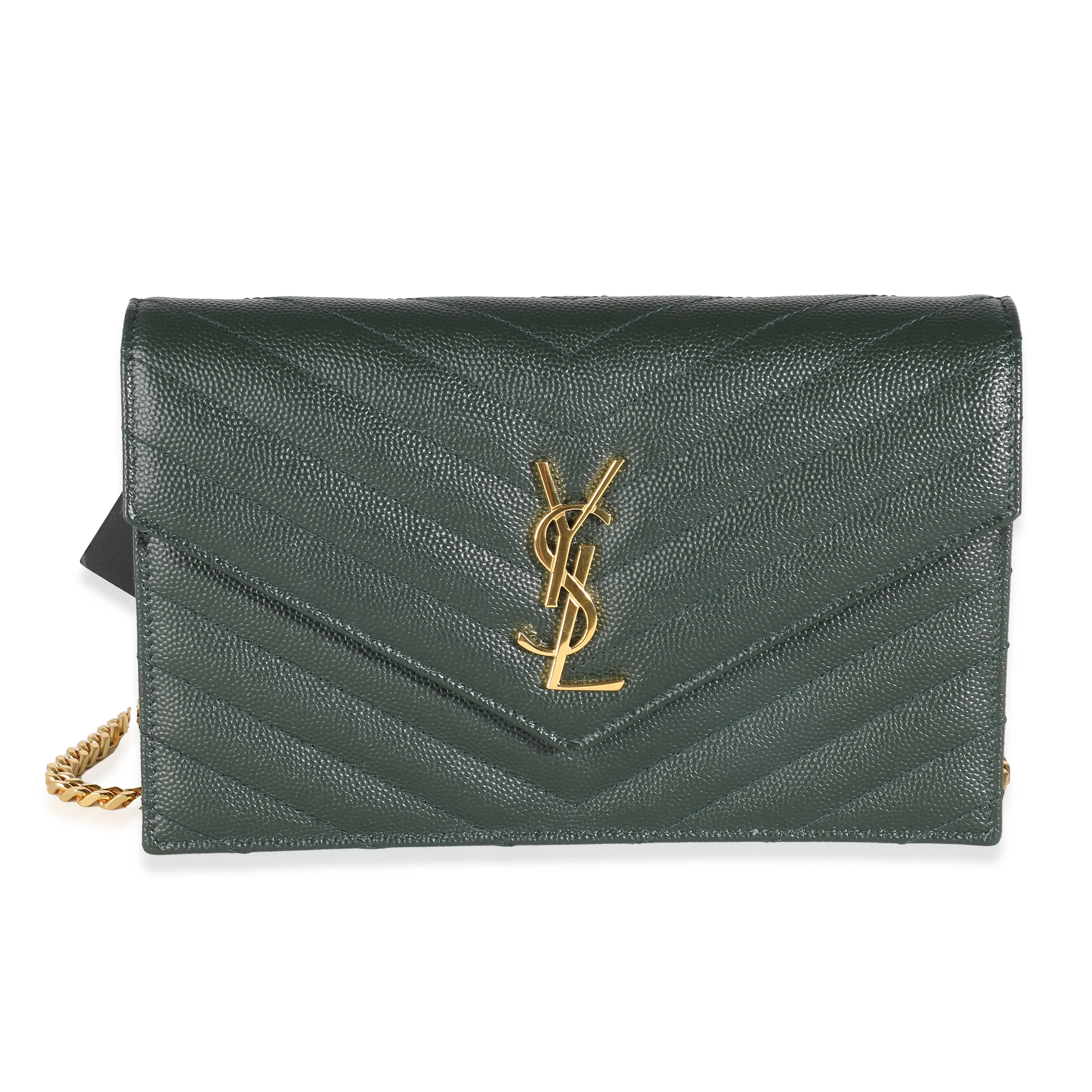 Dark Emerald Grain De Poudre Envelope Chain Wallet