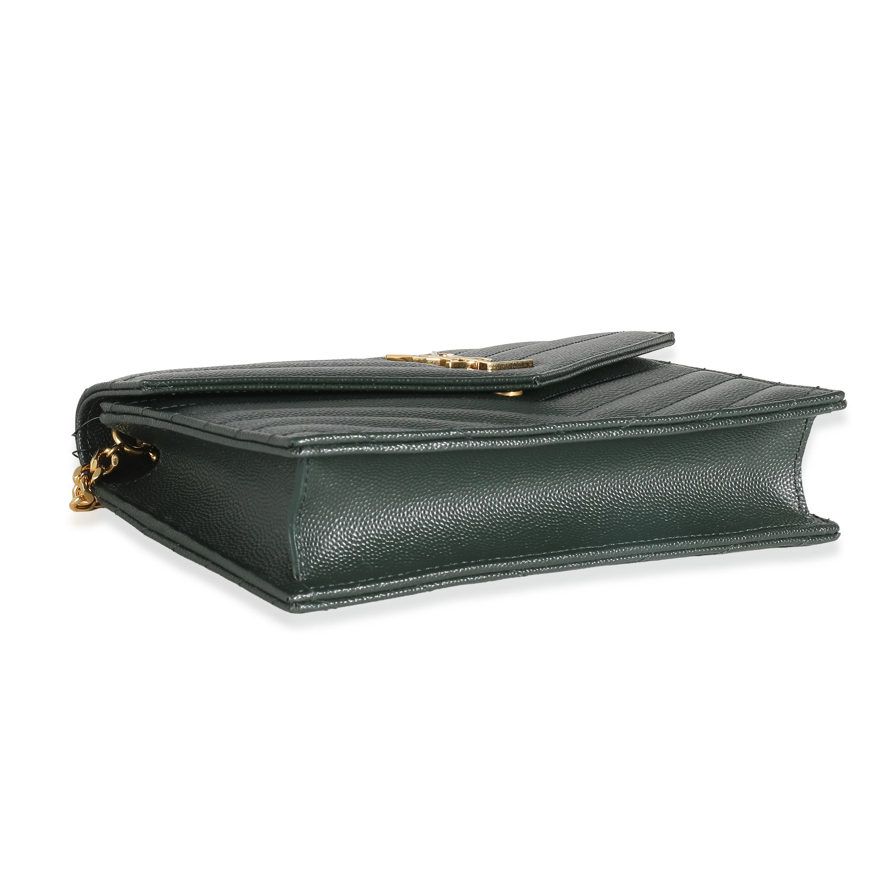 Dark Emerald Grain De Poudre Envelope Chain Wallet - Image 6