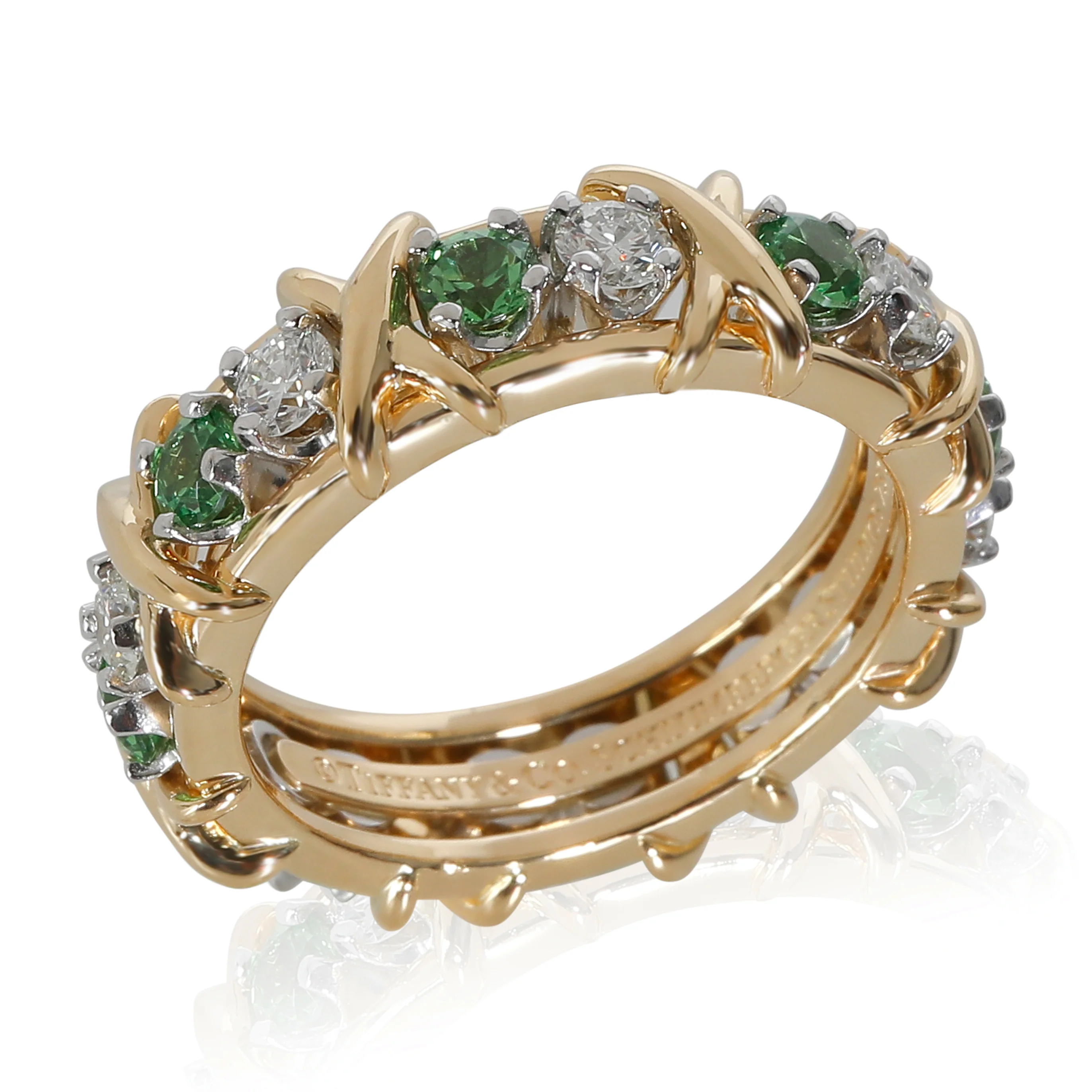 Schlumberger Tsavorite Diamond Band in 18k Yellow Gold/Platinum - Image 4