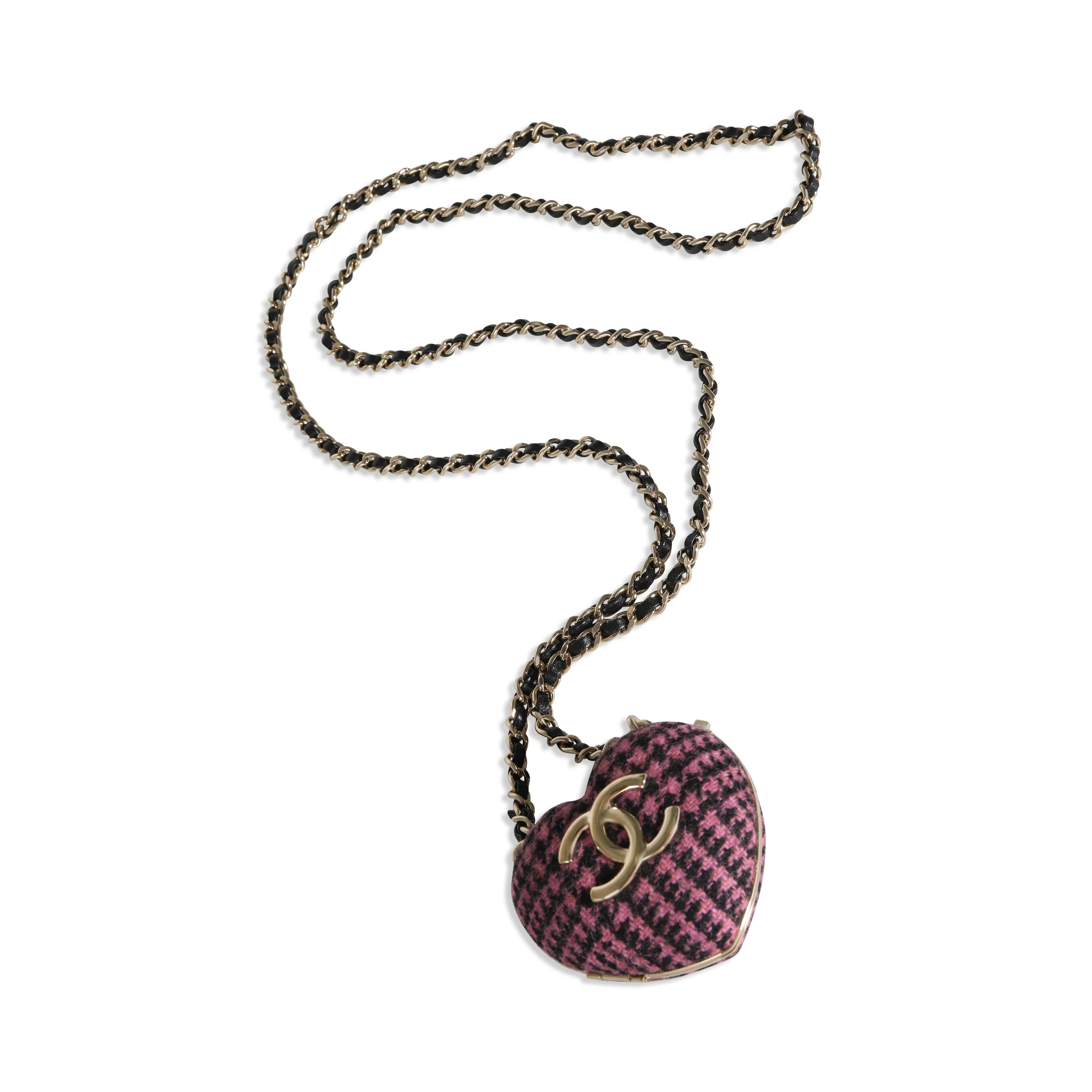 Gold Plated Chanel 2022 Tweed Heart Locket Necklace - Image 3