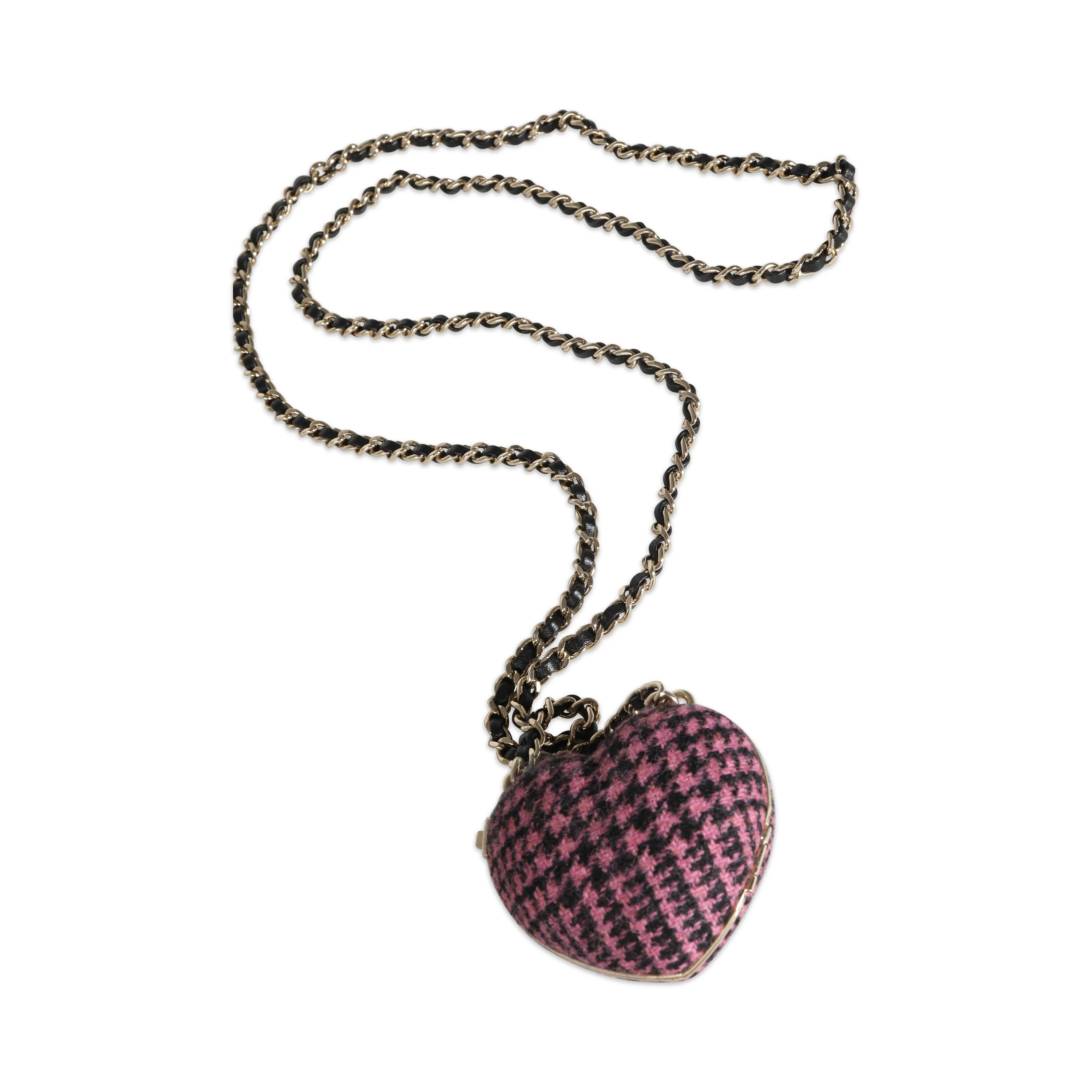 Gold Plated Chanel 2022 Tweed Heart Locket Necklace - Image 4