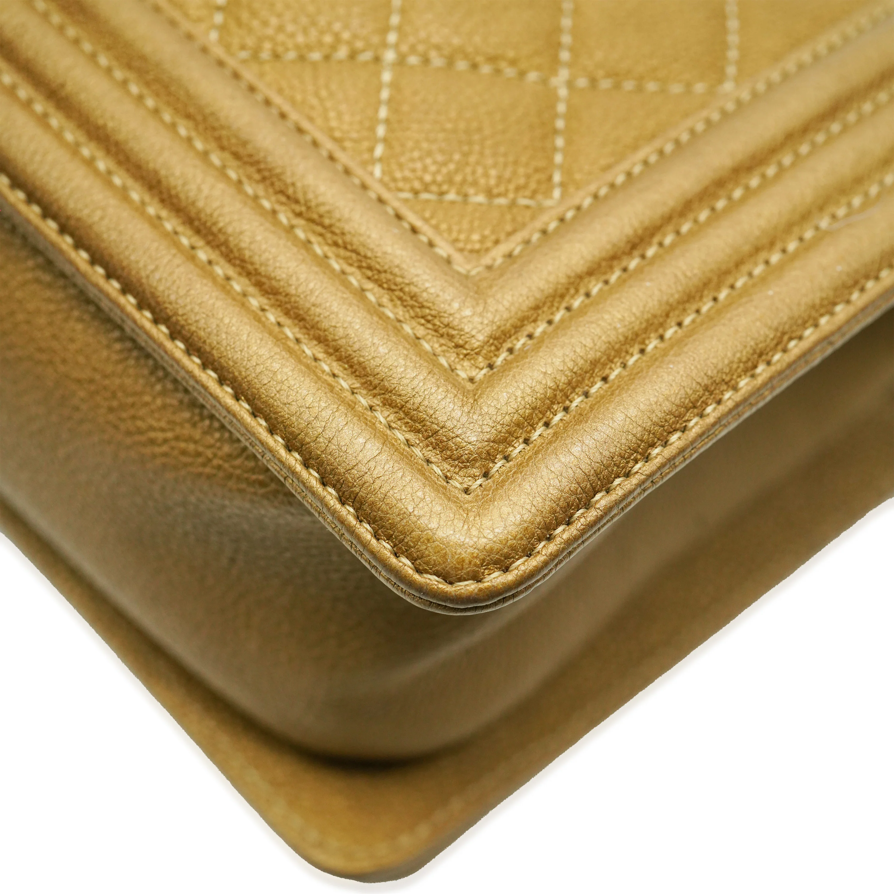 Dark Gold Quilted Caviar Old Medium Boy Bag - Image 10