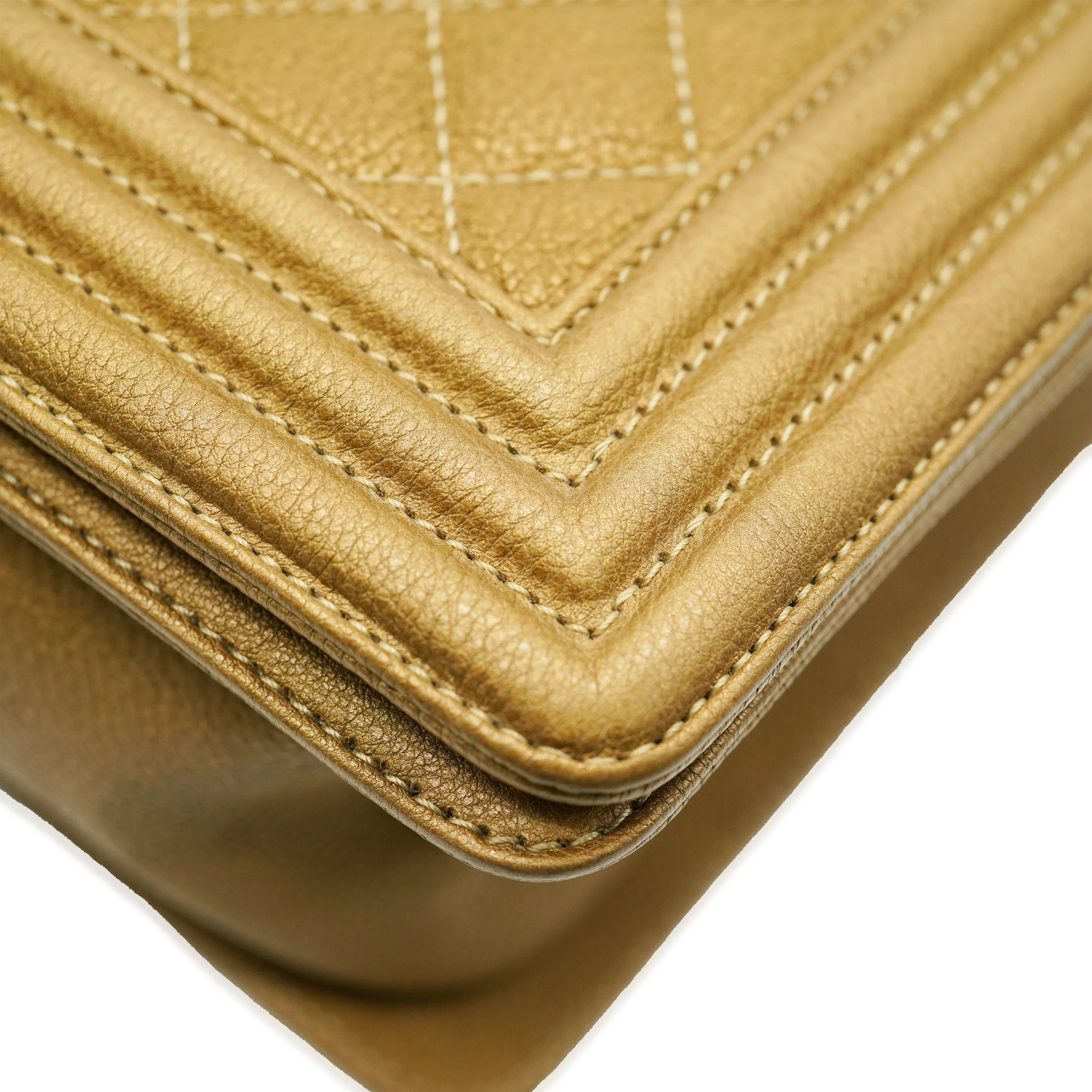 Dark Gold Quilted Caviar Old Medium Boy Bag - Image 11