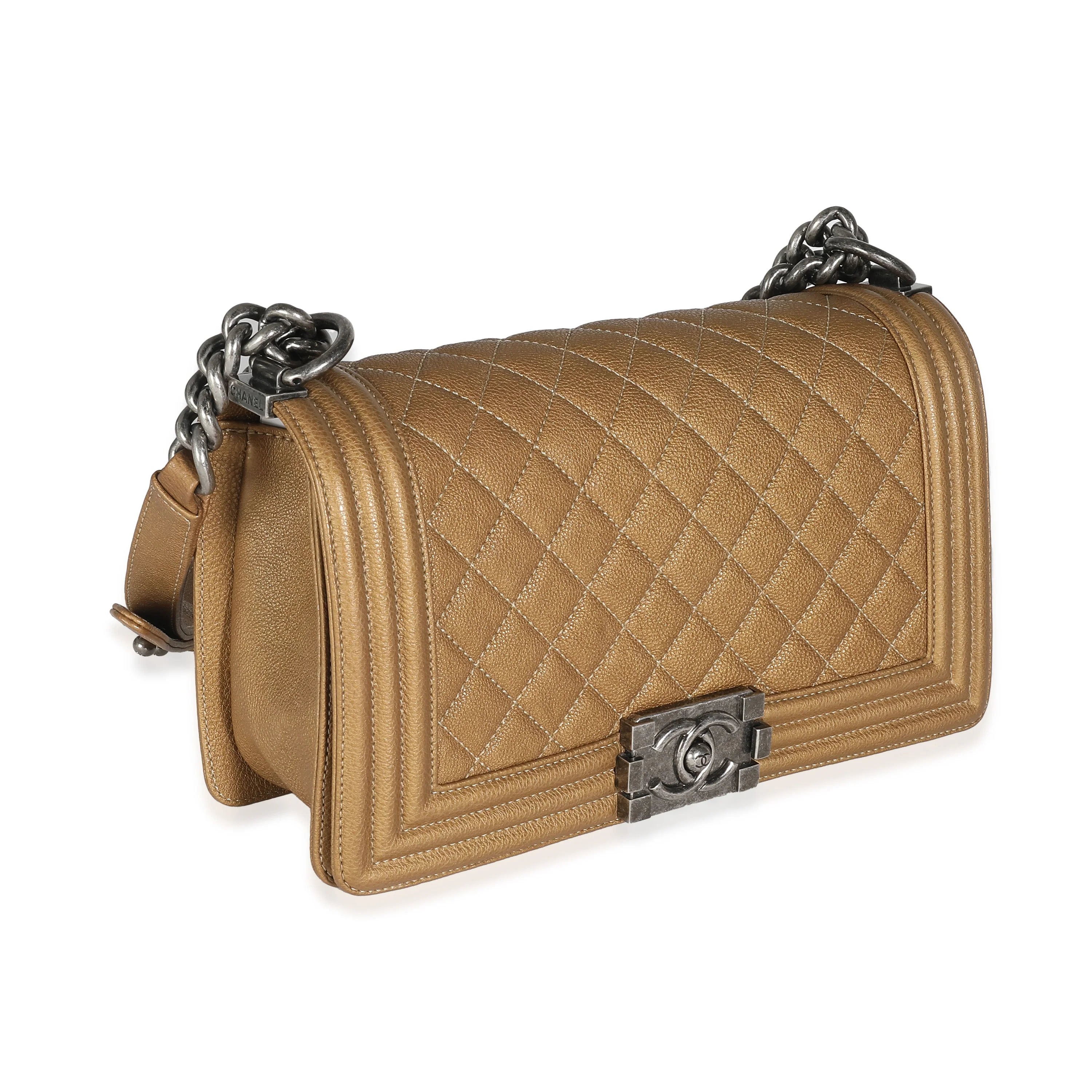 Dark Gold Quilted Caviar Old Medium Boy Bag - Image 3