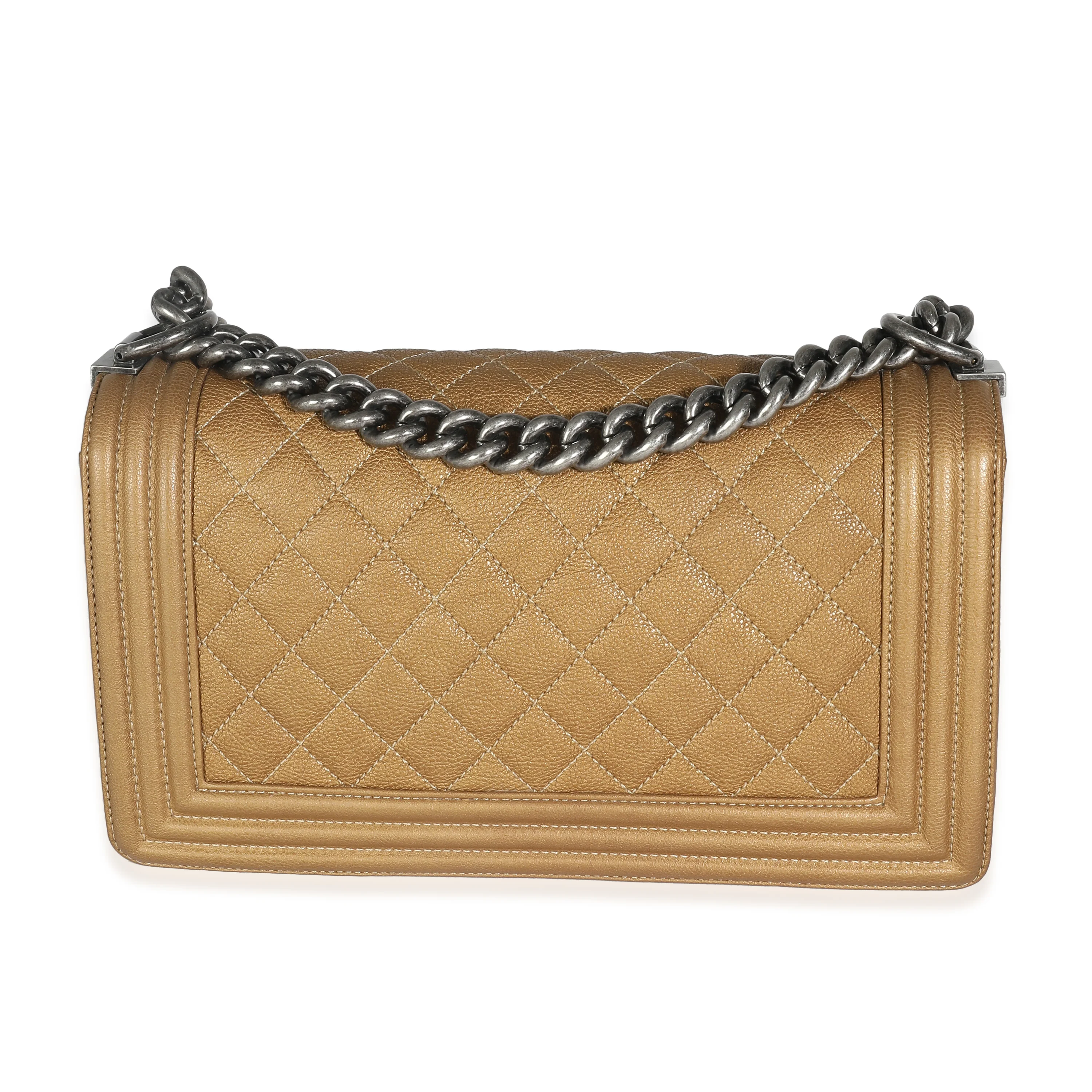 Dark Gold Quilted Caviar Old Medium Boy Bag - Image 4
