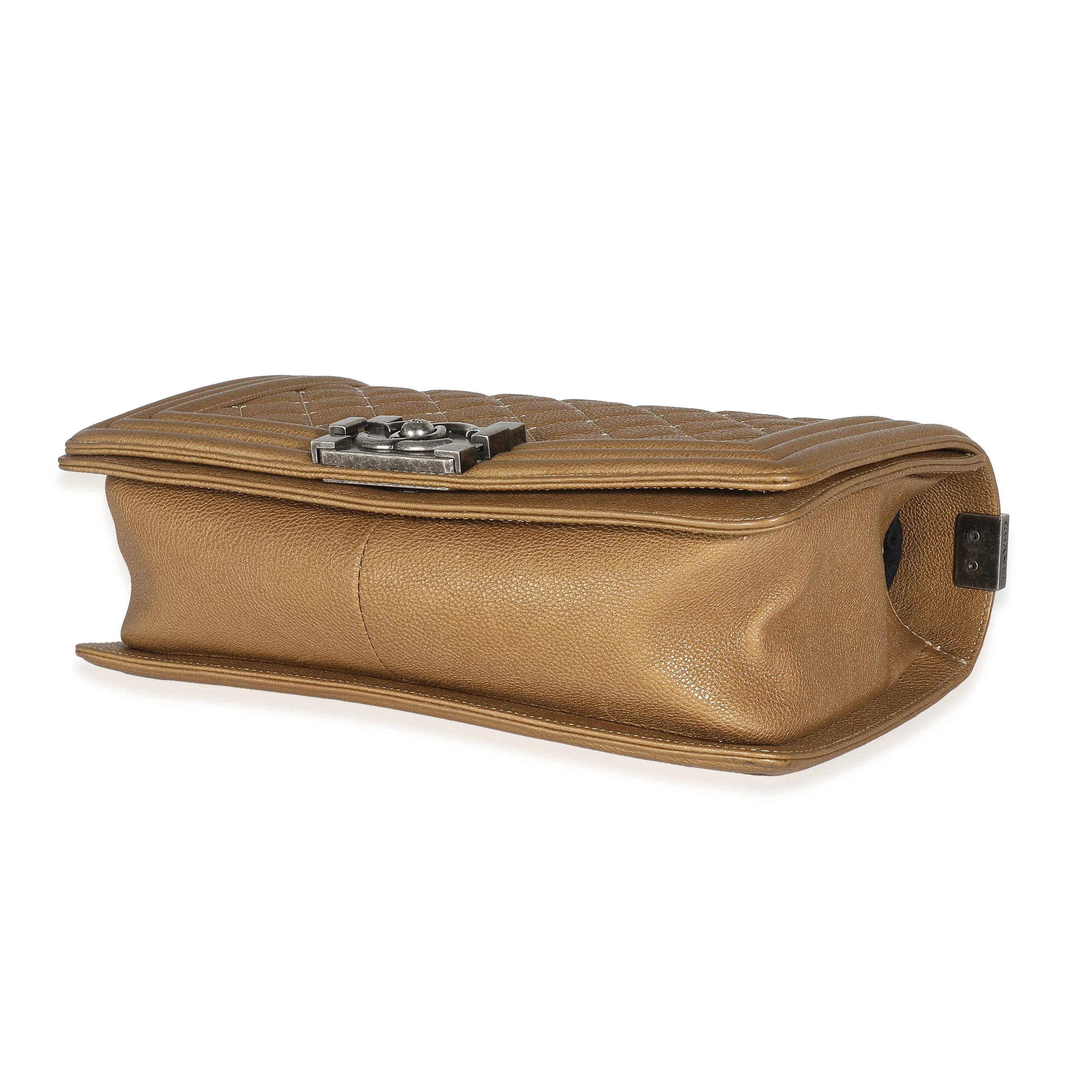 Dark Gold Quilted Caviar Old Medium Boy Bag - Image 7