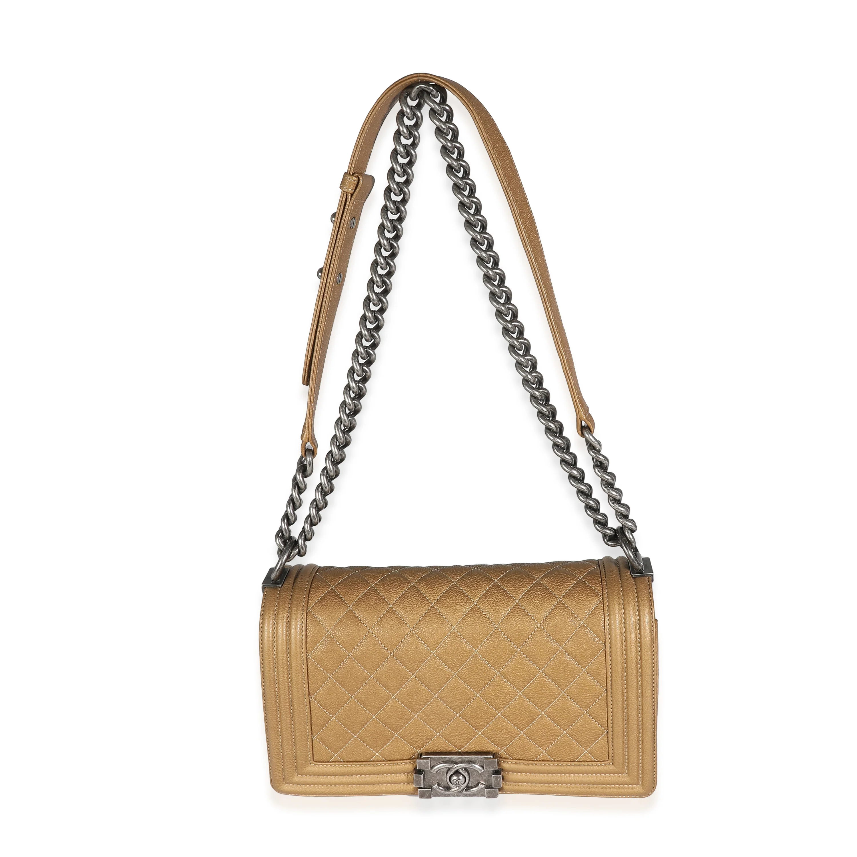 Dark Gold Quilted Caviar Old Medium Boy Bag - Image 8