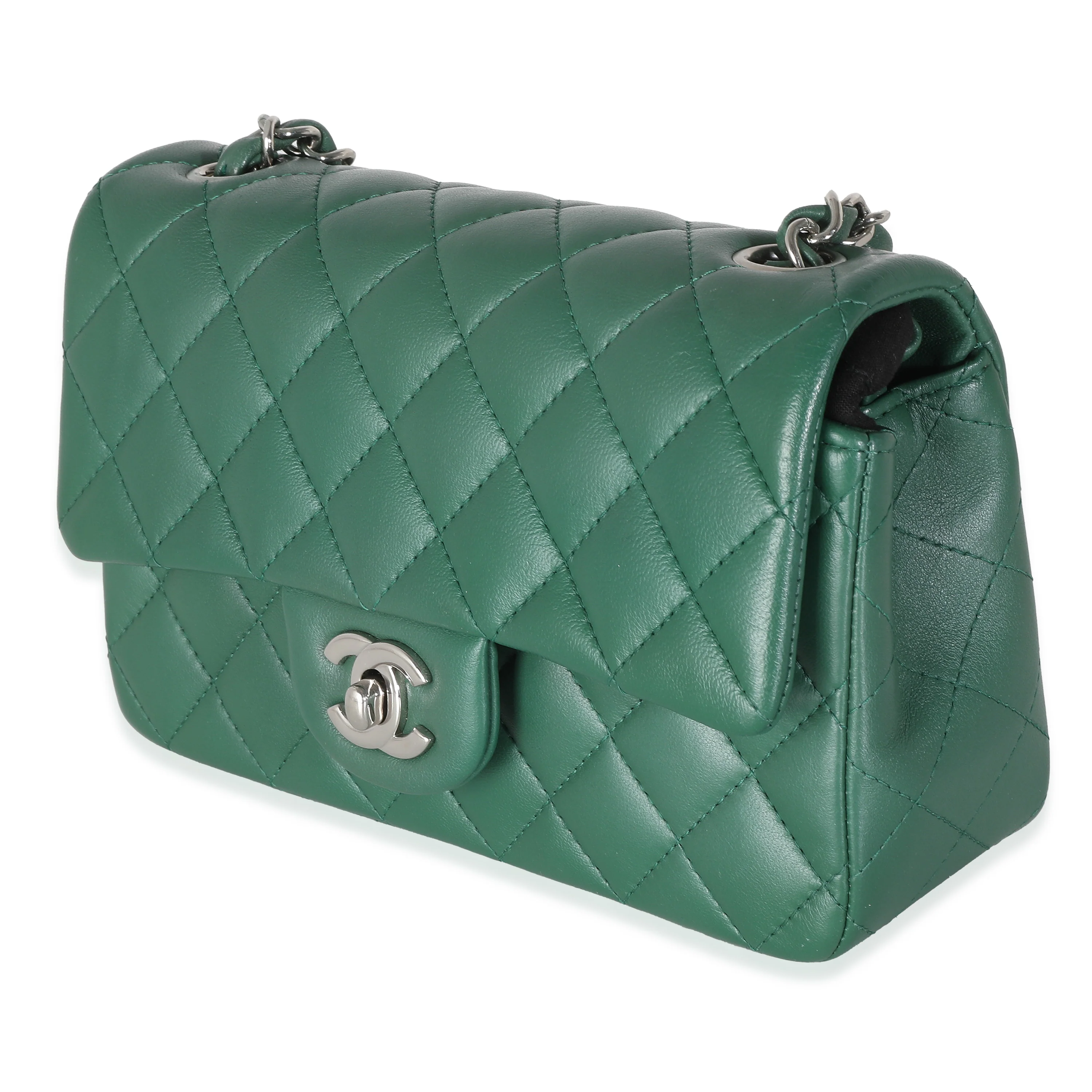 Dark Green Quilted Lambskin Mini Rectangular Flap Bag - Image 2