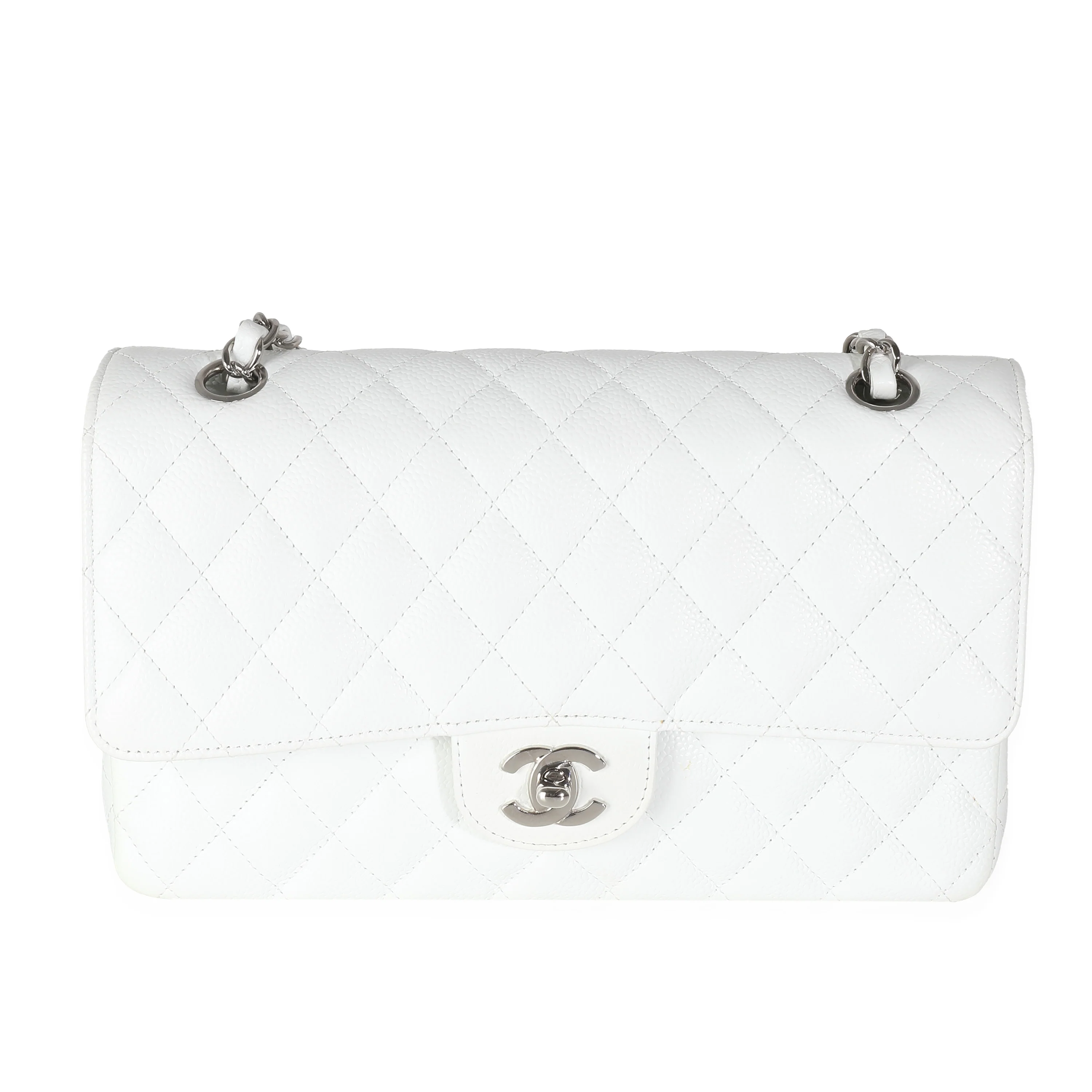 White Quilted Medium Classic Double Flap Bag
