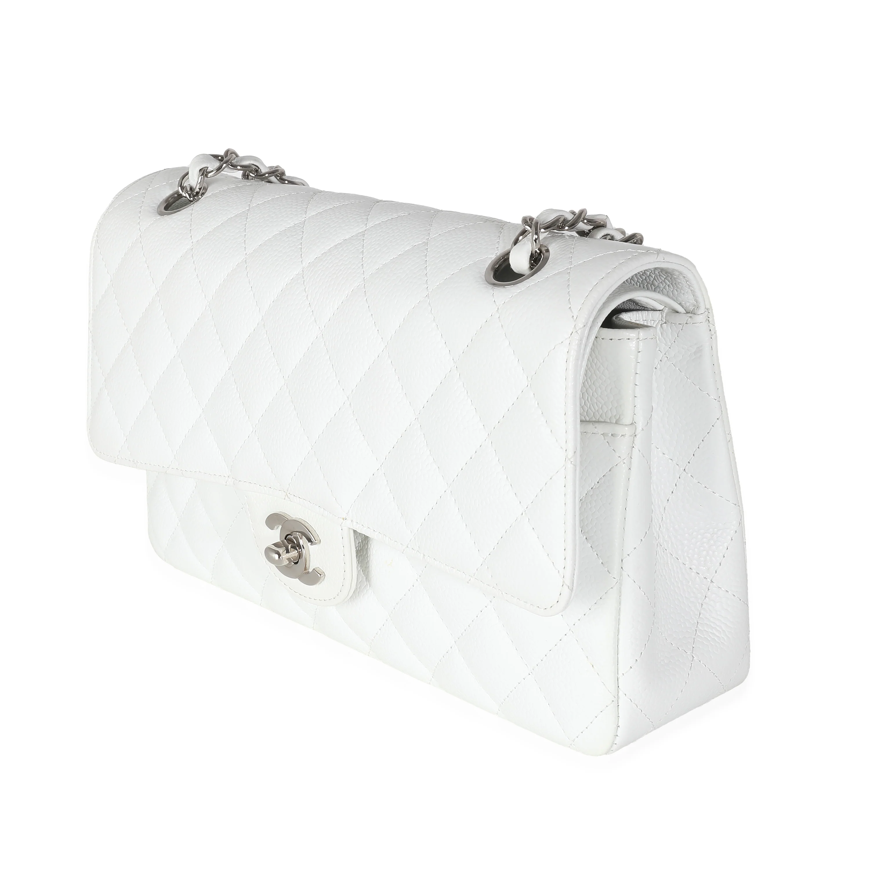 White Quilted Medium Classic Double Flap Bag - Image 2