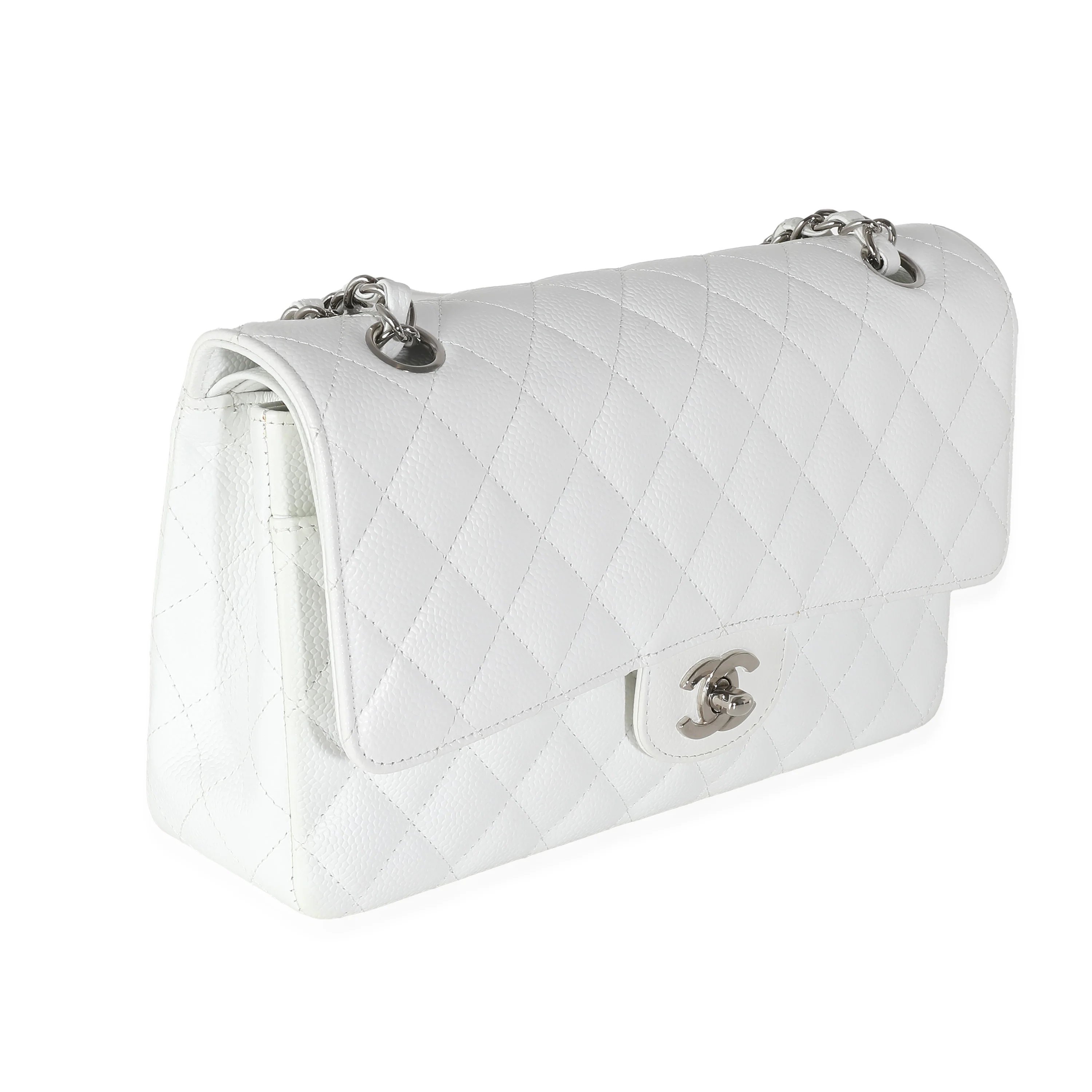 White Quilted Medium Classic Double Flap Bag - Image 3
