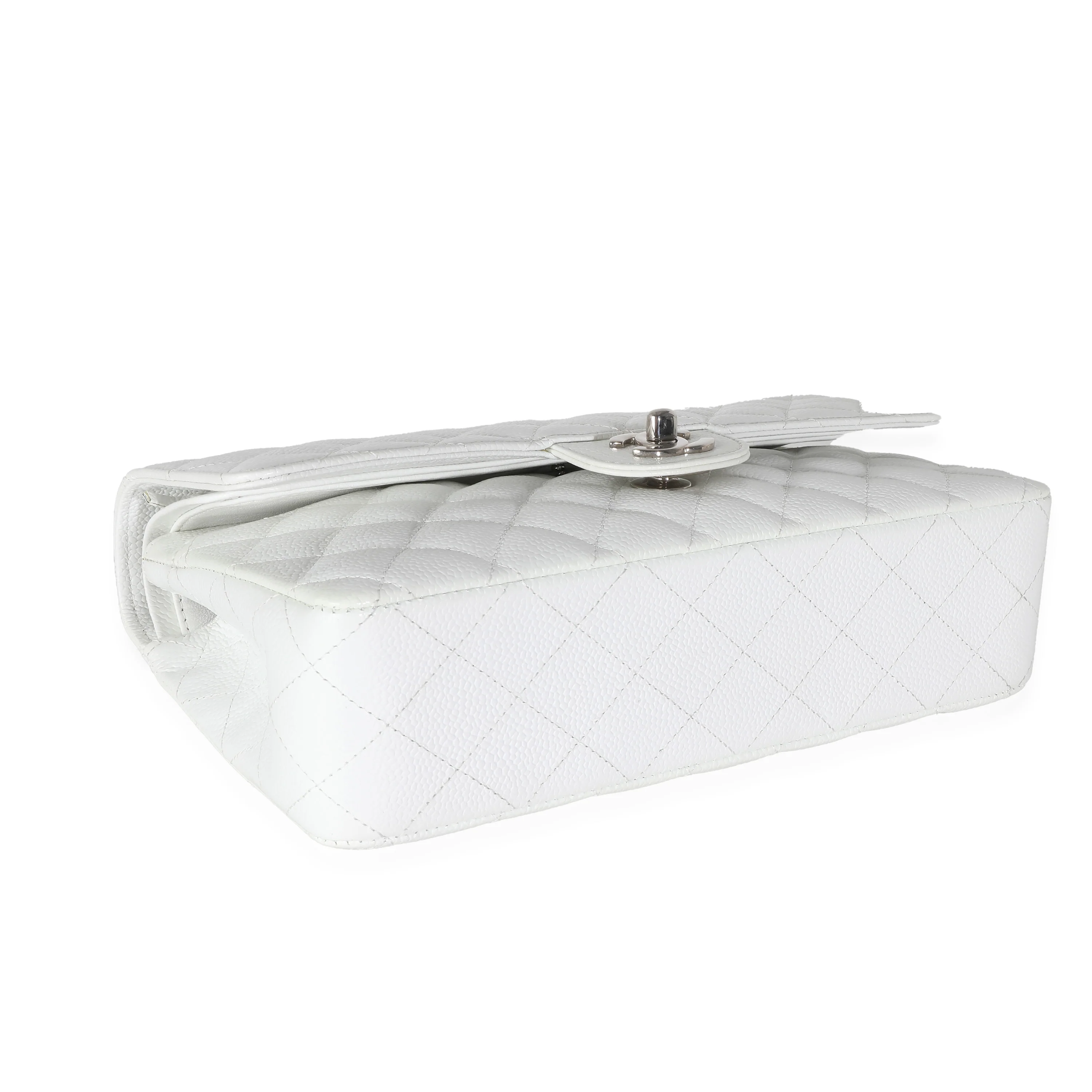 White Quilted Medium Classic Double Flap Bag - Image 5