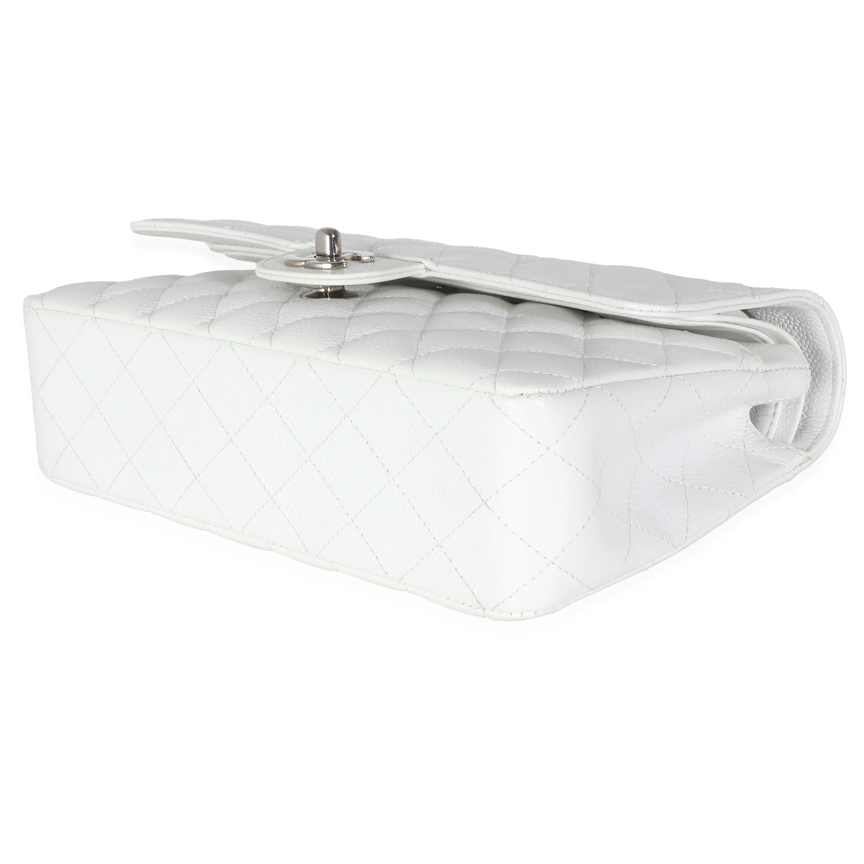 White Quilted Medium Classic Double Flap Bag - Image 6