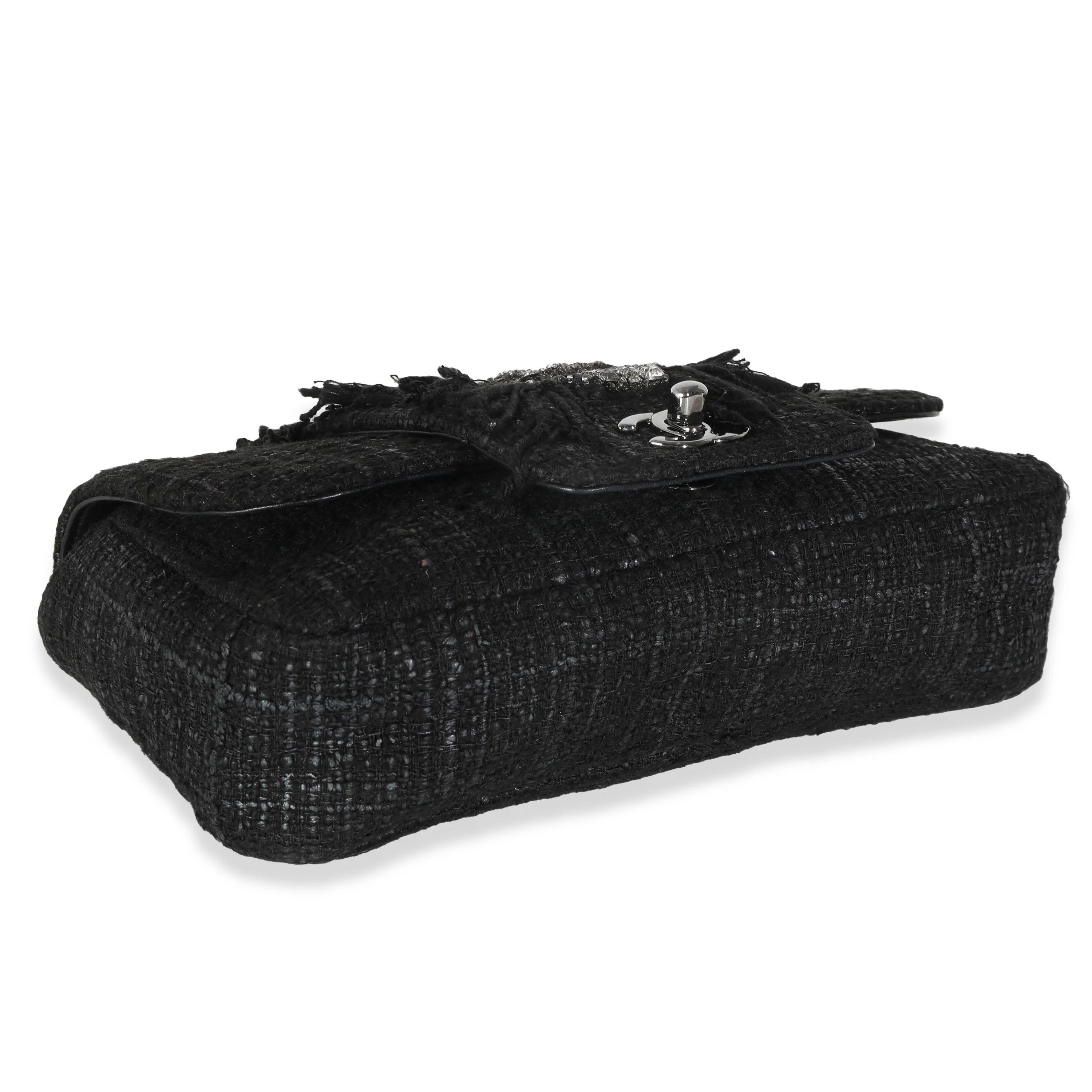 Black Tweed Swarovski Fringe Flap Bag - Image 6