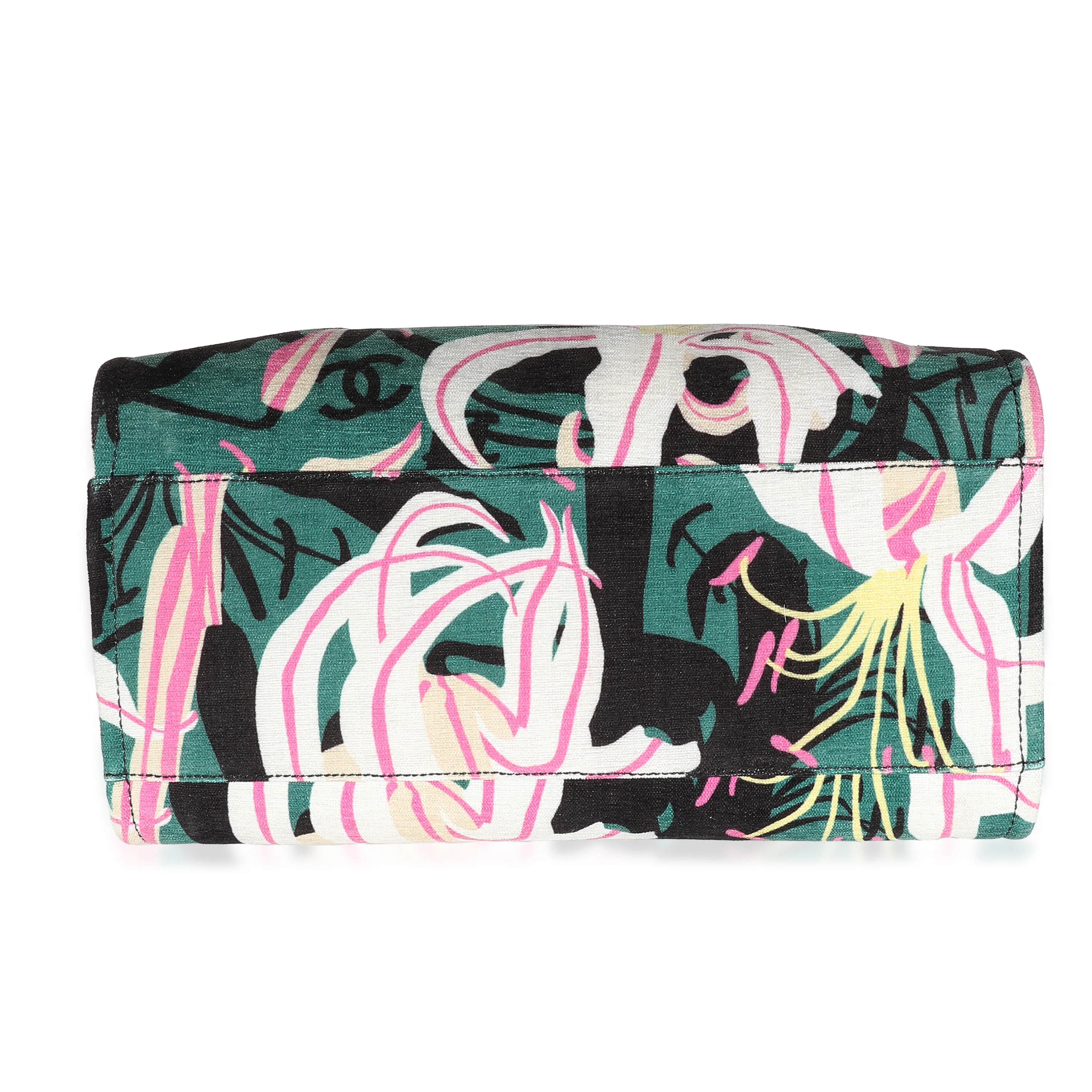 23A Green Pink Tropical Velvet Deauville Shopping Tote - Image 6
