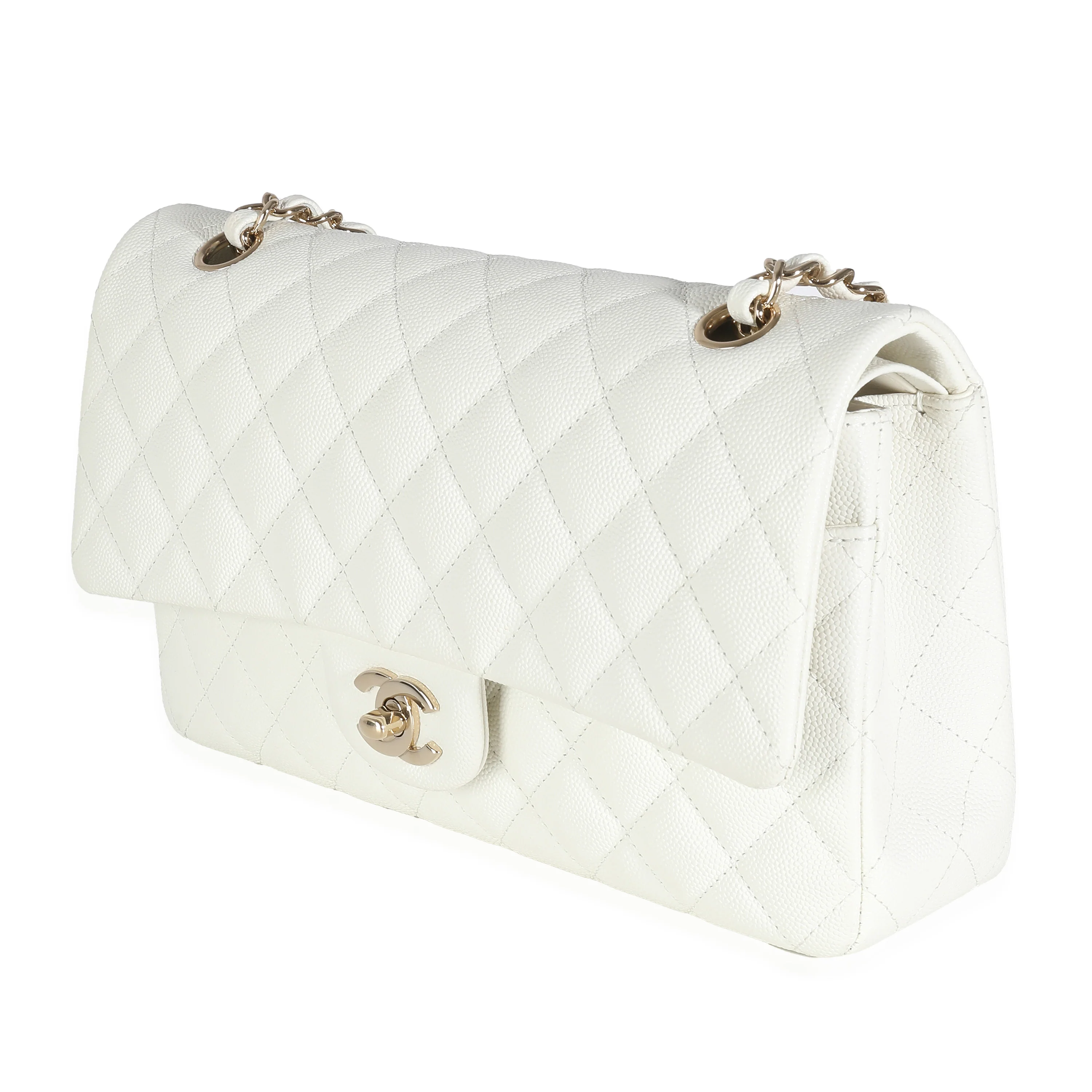 White Quilted Caviar Medium Classic Double Flap Bag - Image 2