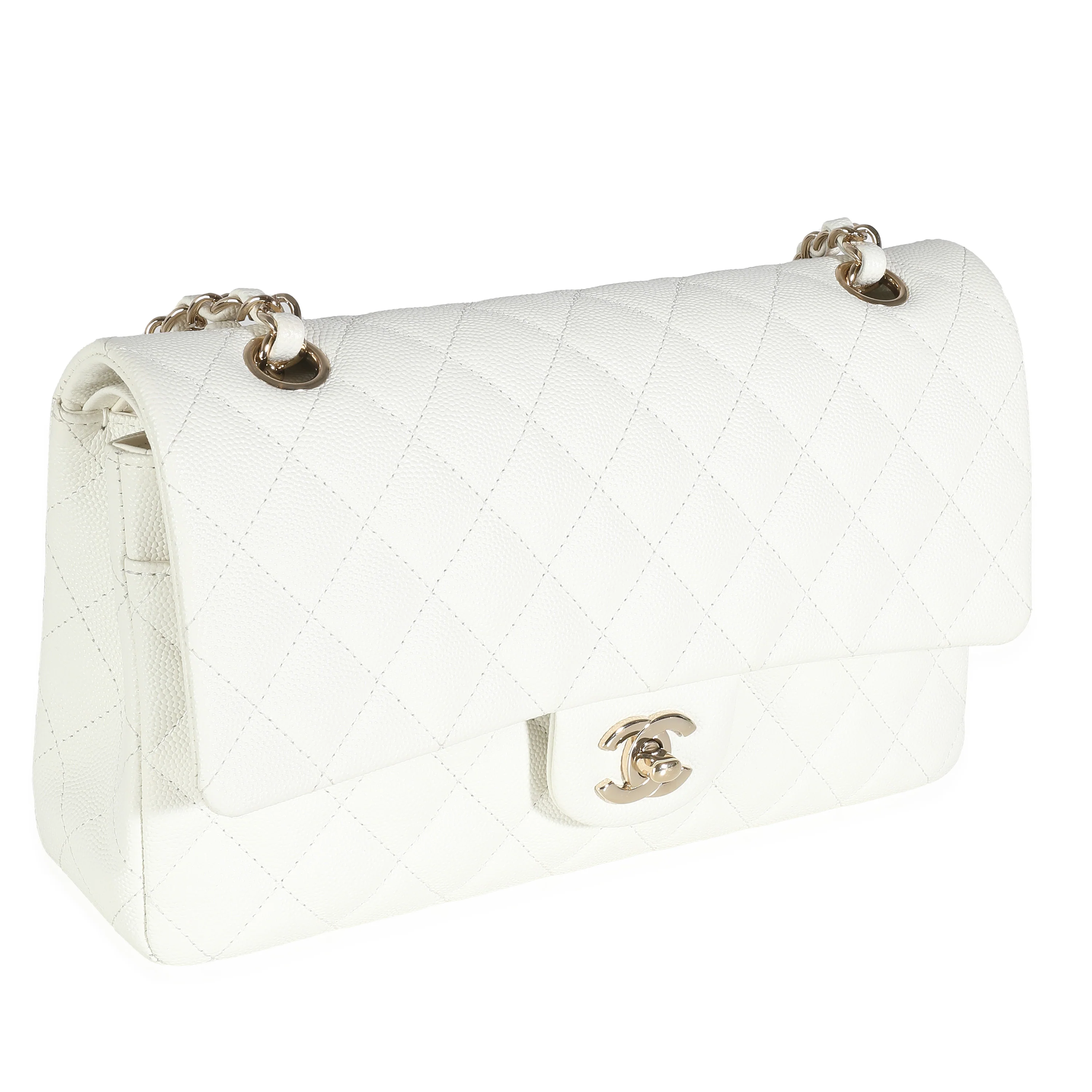 White Quilted Caviar Medium Classic Double Flap Bag - Image 3