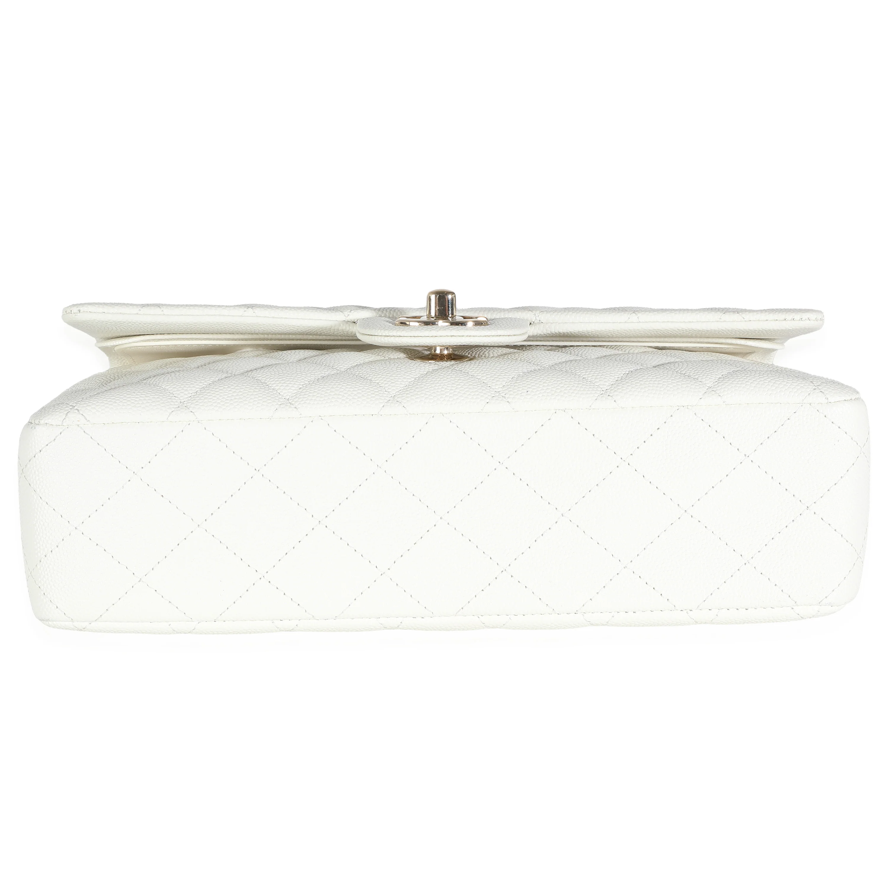 White Quilted Caviar Medium Classic Double Flap Bag - Image 4