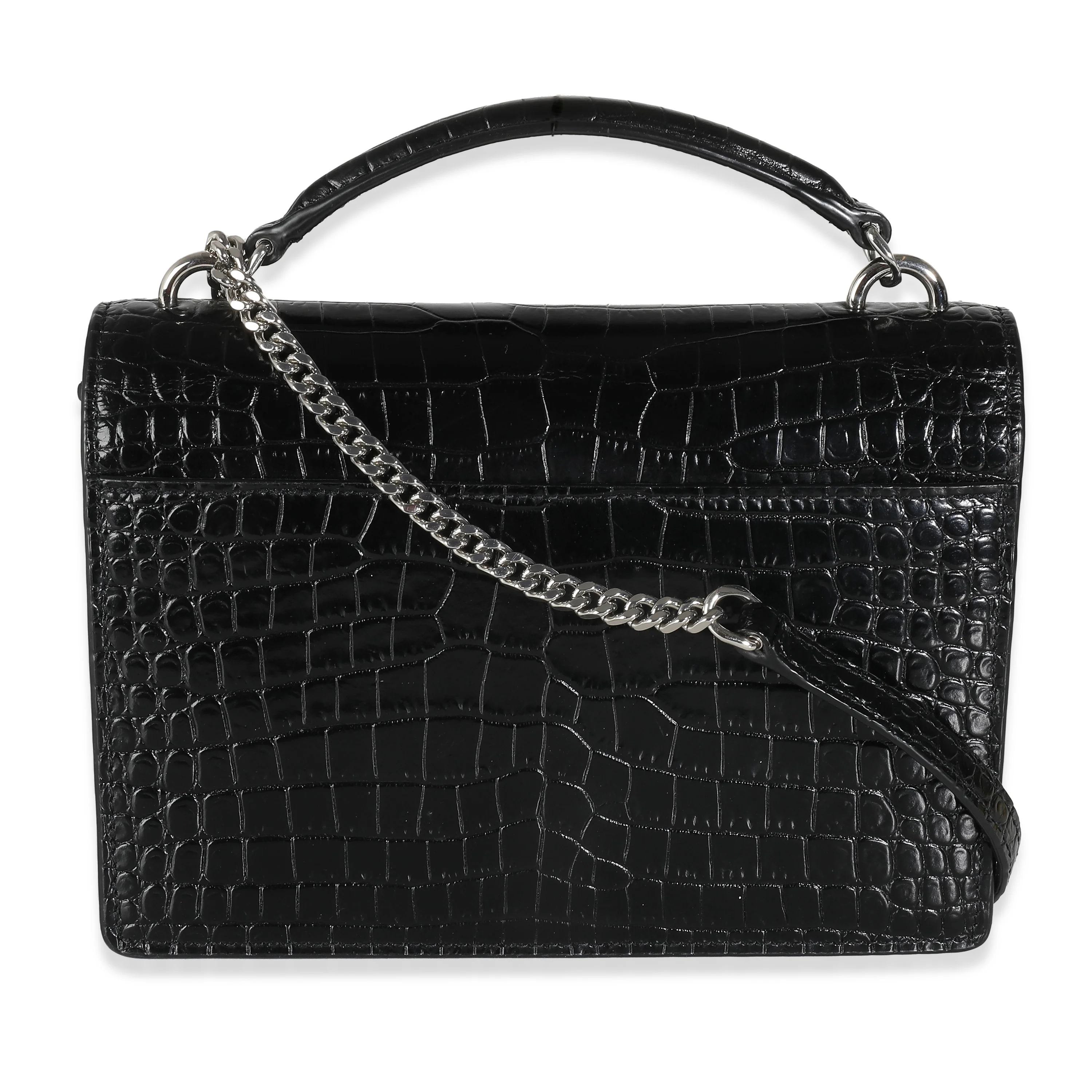 Black Shiny Croc Embossed Sunset Chain Wallet - Image 4