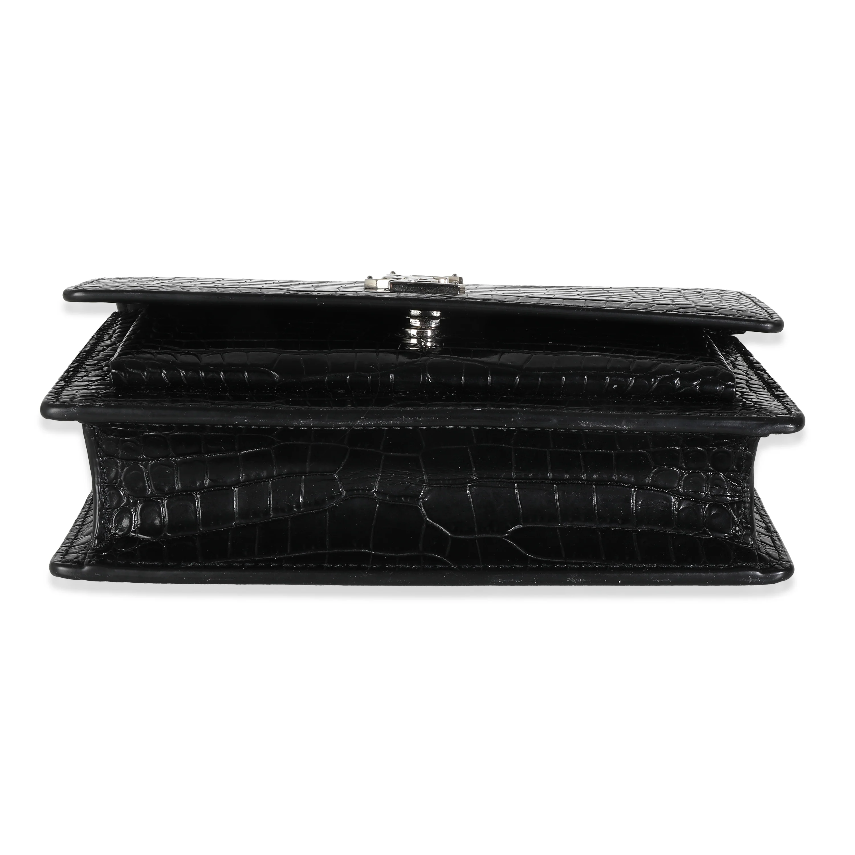 Black Shiny Croc Embossed Sunset Chain Wallet - Image 7