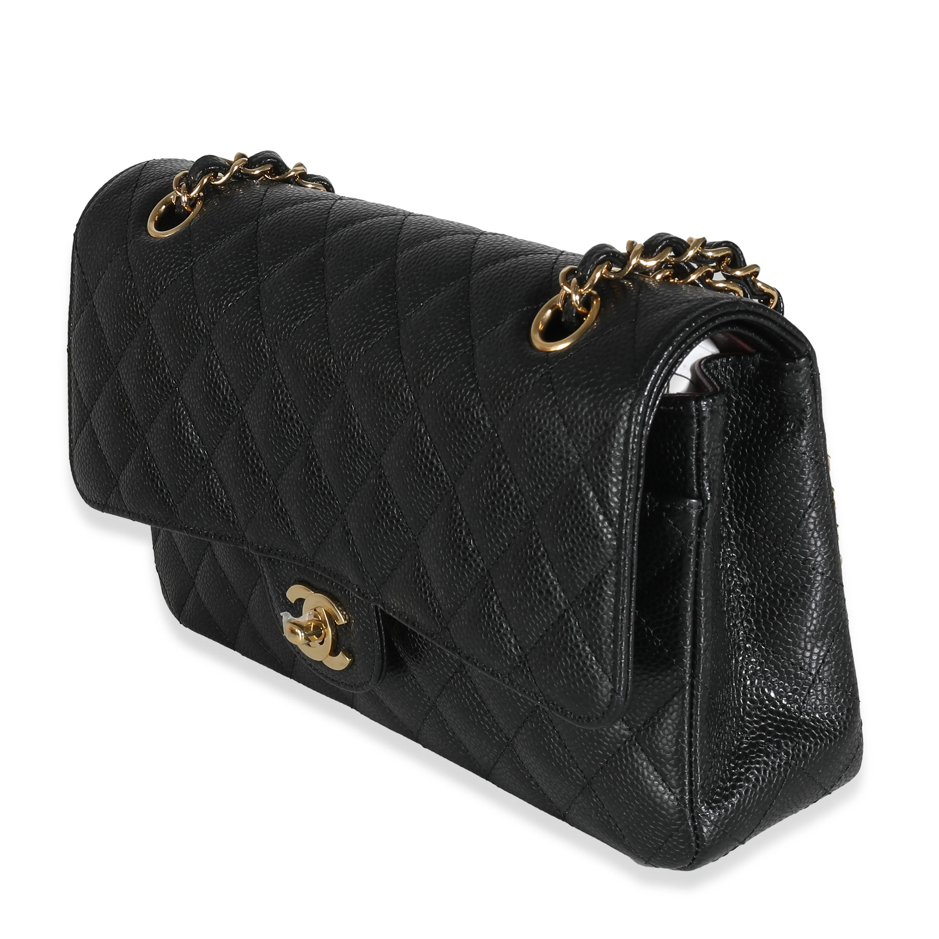 Black Quilted Caviar Medium Classic Double Flap Handbag - Image 2