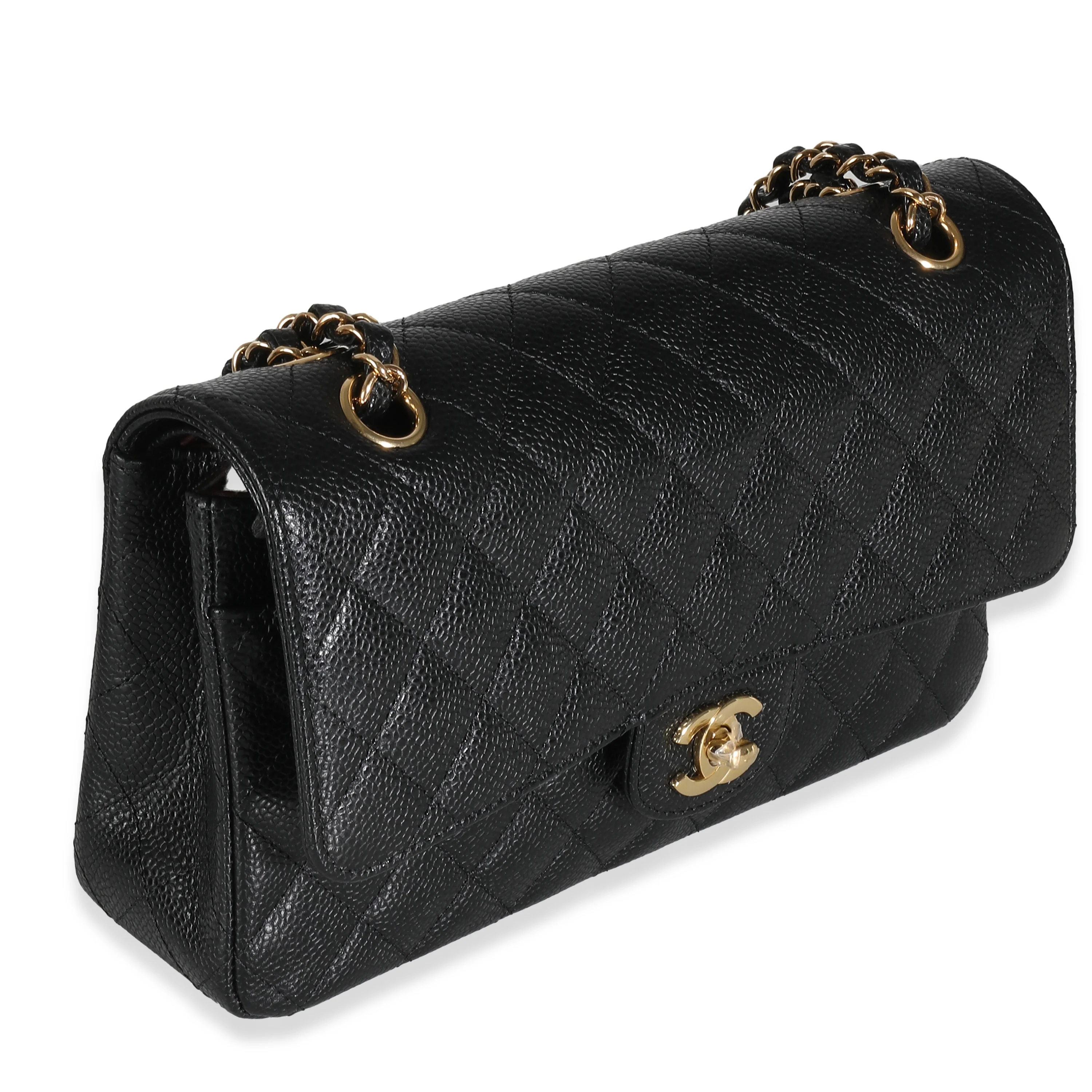 Black Quilted Caviar Medium Classic Double Flap Handbag - Image 3