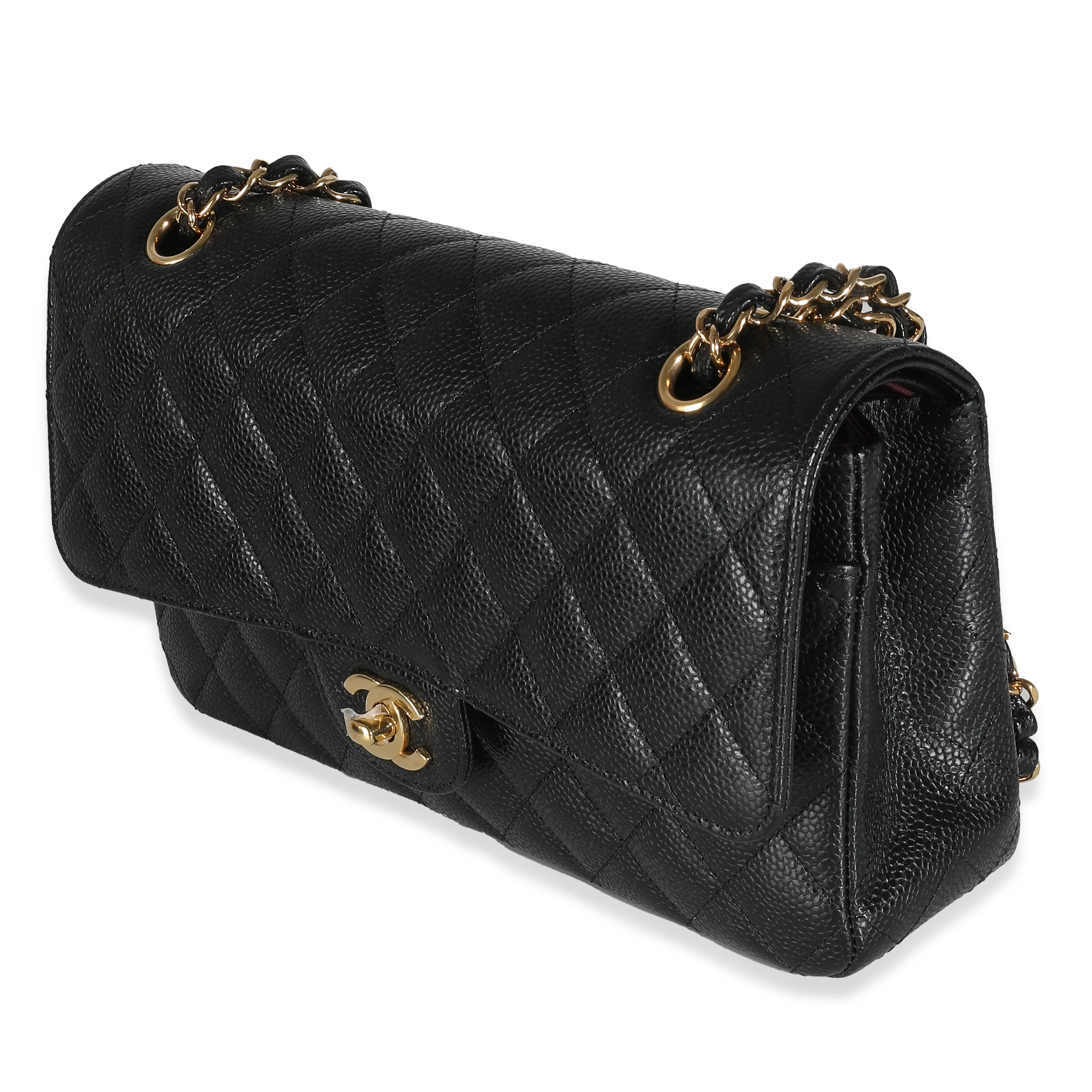 Black Quilted Caviar Medium Classic Double Flap Handbag - Image 4