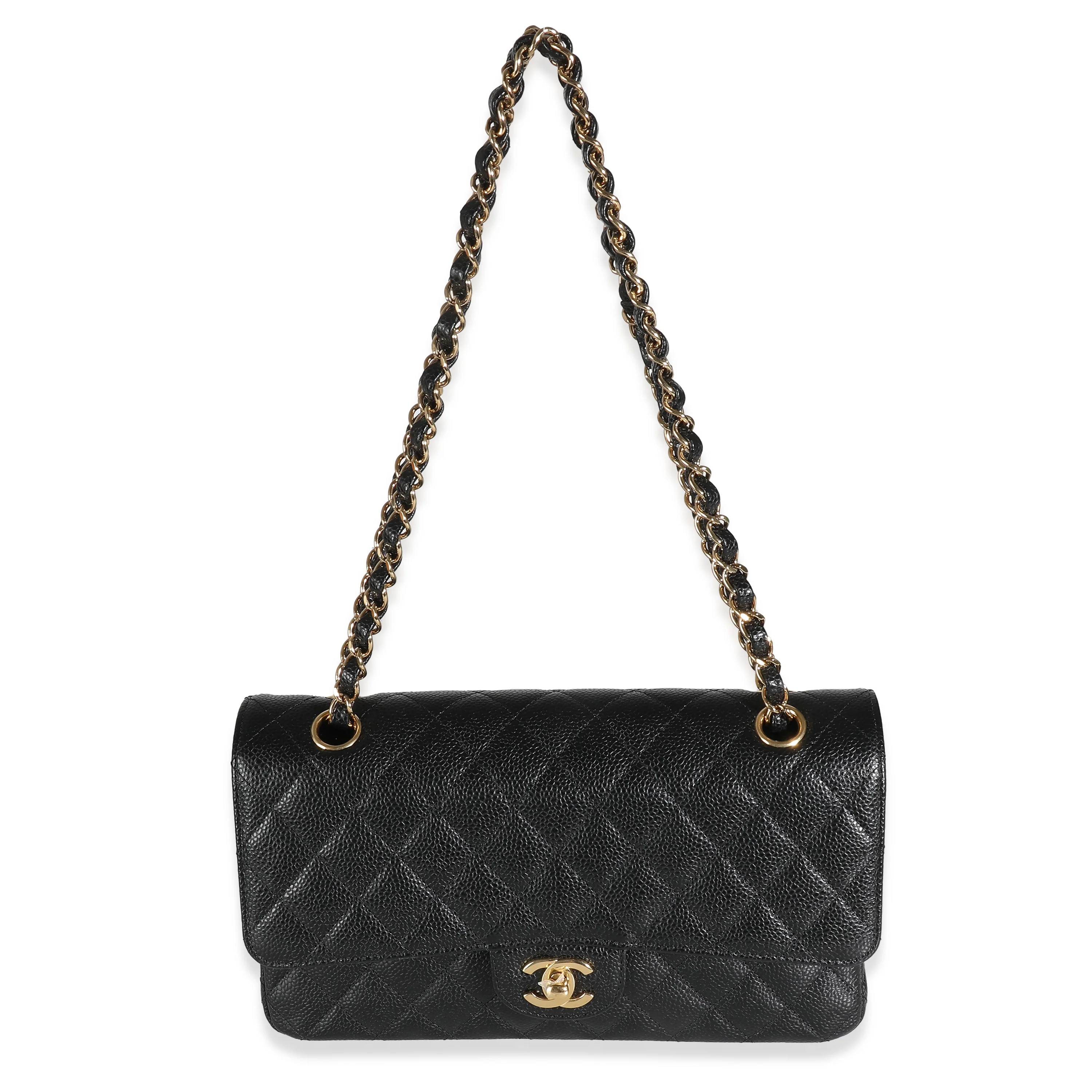 Black Quilted Caviar Medium Classic Double Flap Handbag - Image 9