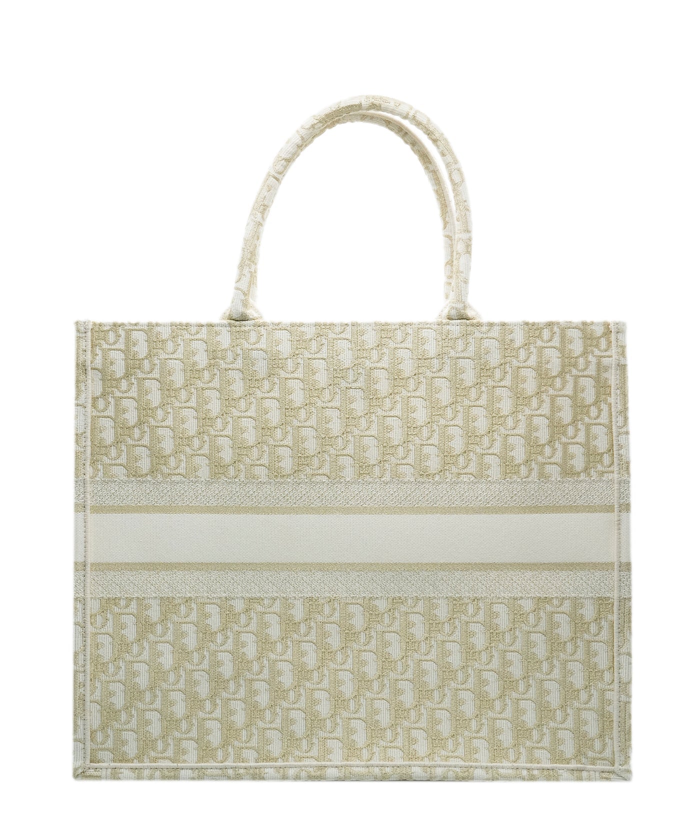 White Gold Oblique Embroidery Large Book Tote - Image 4