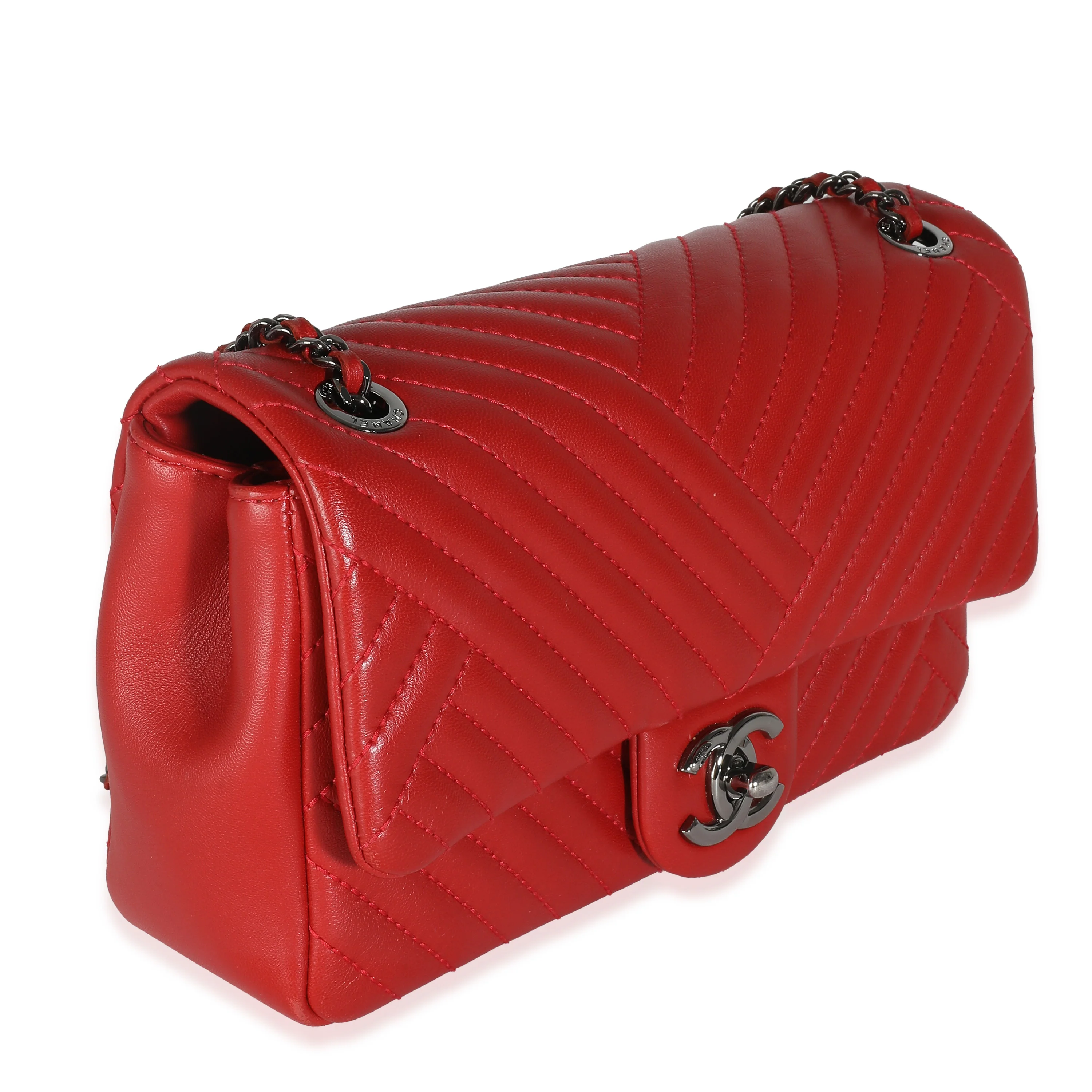 Red Chevron Lambskin Small CC Crossing Single Flap Bag - Image 3