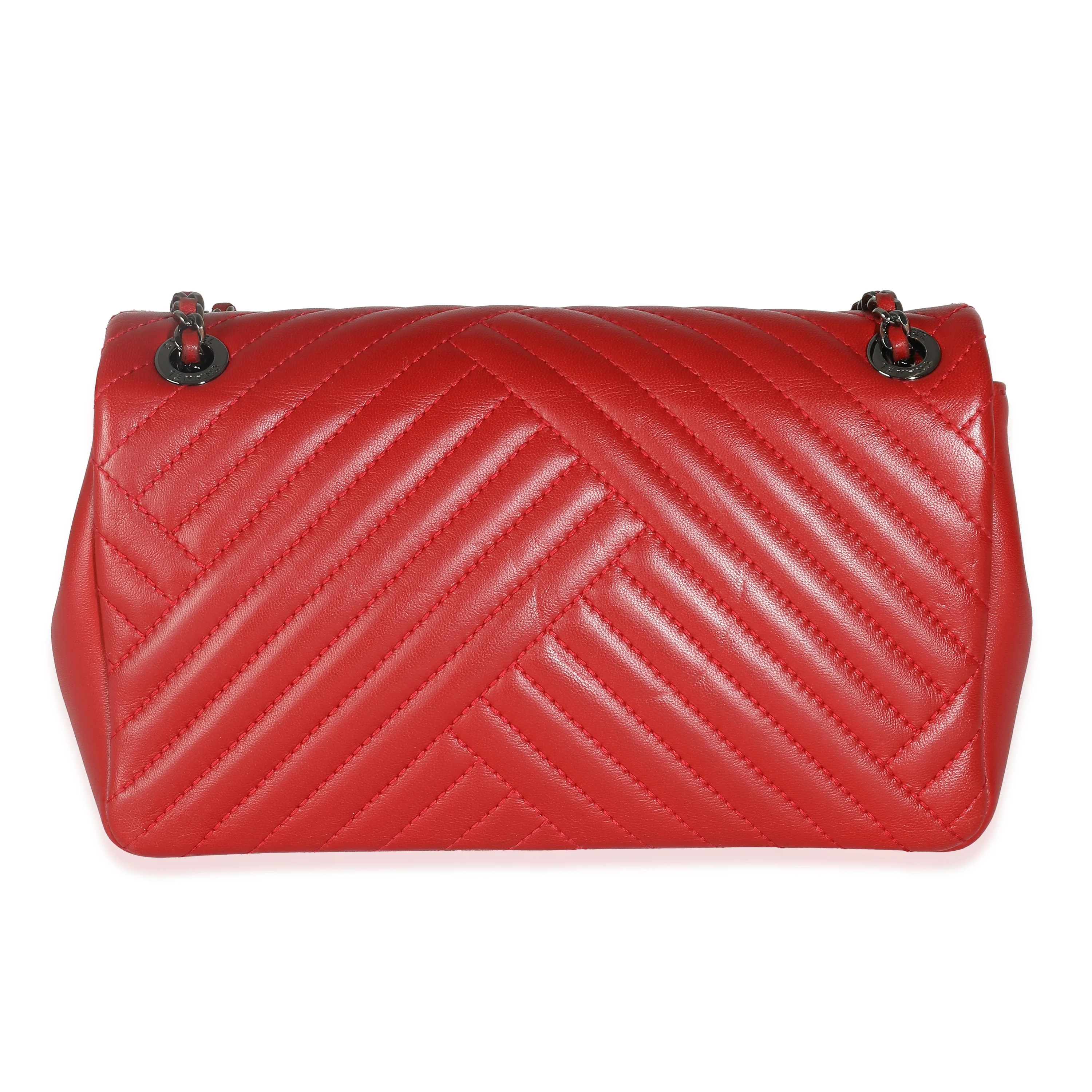 Red Chevron Lambskin Small CC Crossing Single Flap Bag - Image 4