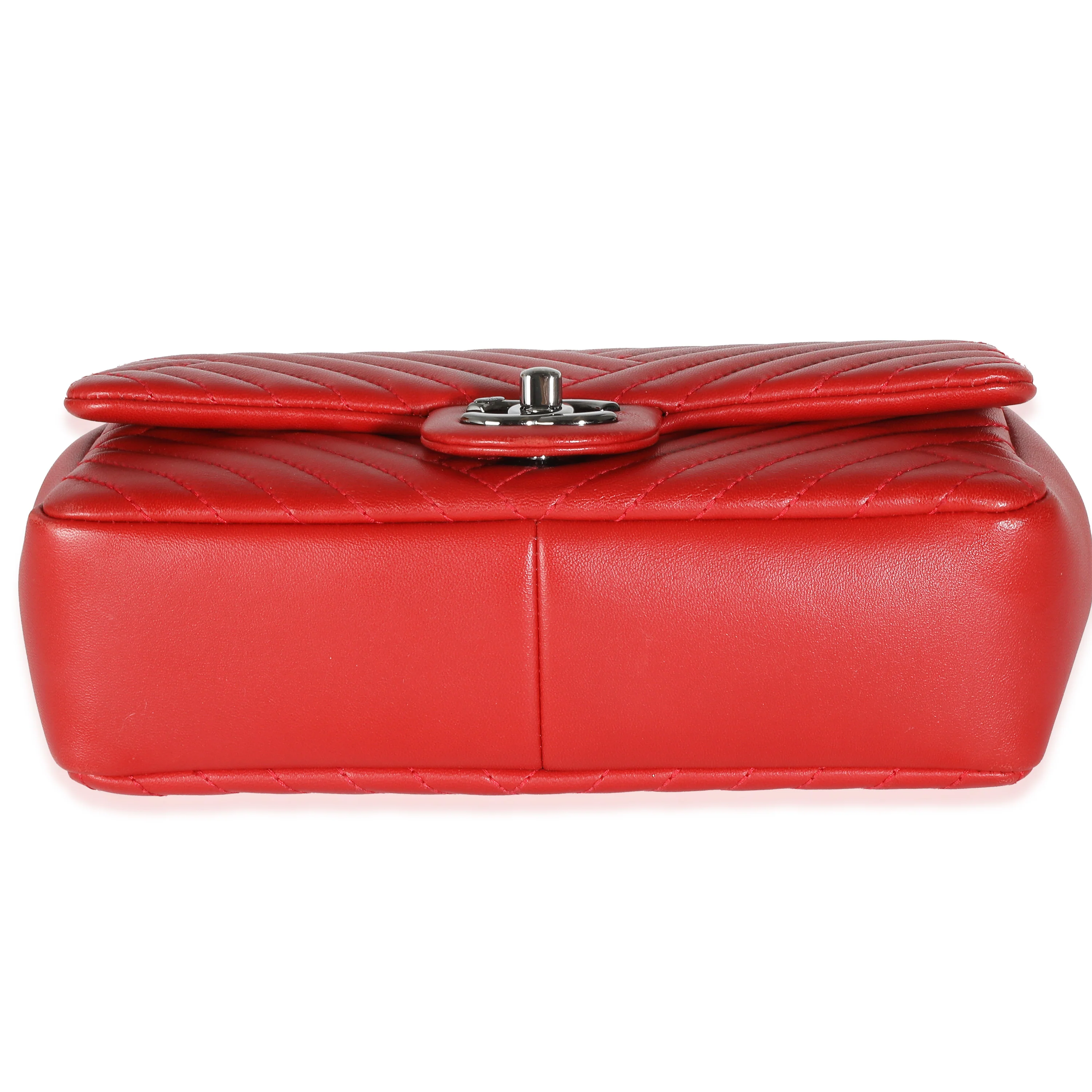 Red Chevron Lambskin Small CC Crossing Single Flap Bag - Image 5